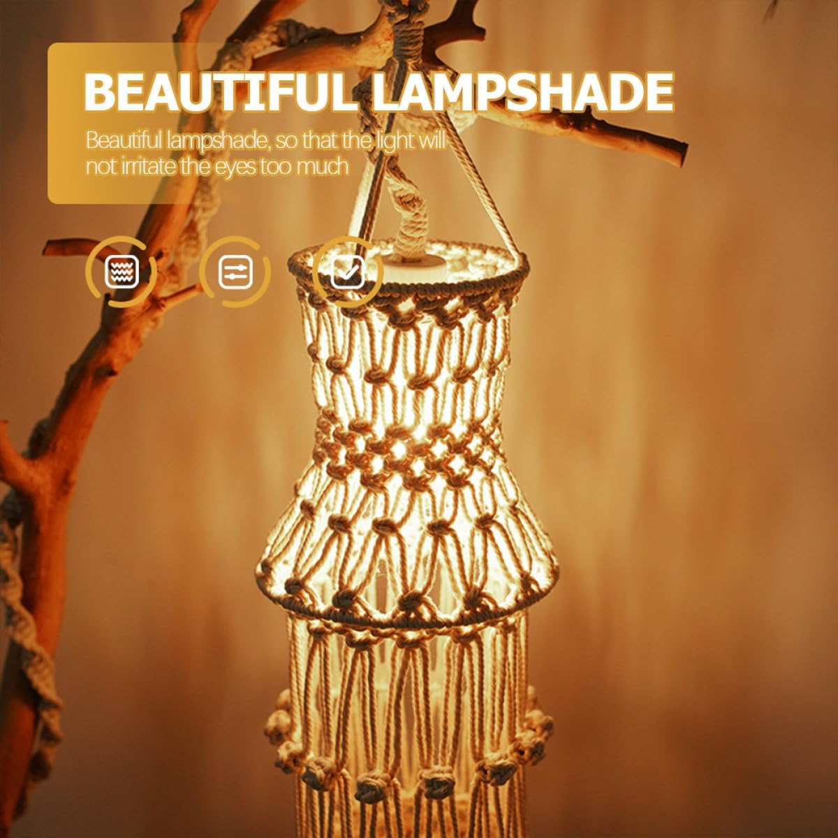 BESPORTBLE Macrame Lamp Shade Cotton Rope Woven Pendant Light Cover Bohemian Style Household Ceiling Fixture Shade for Indoor Home Decor and Wedding Decoration