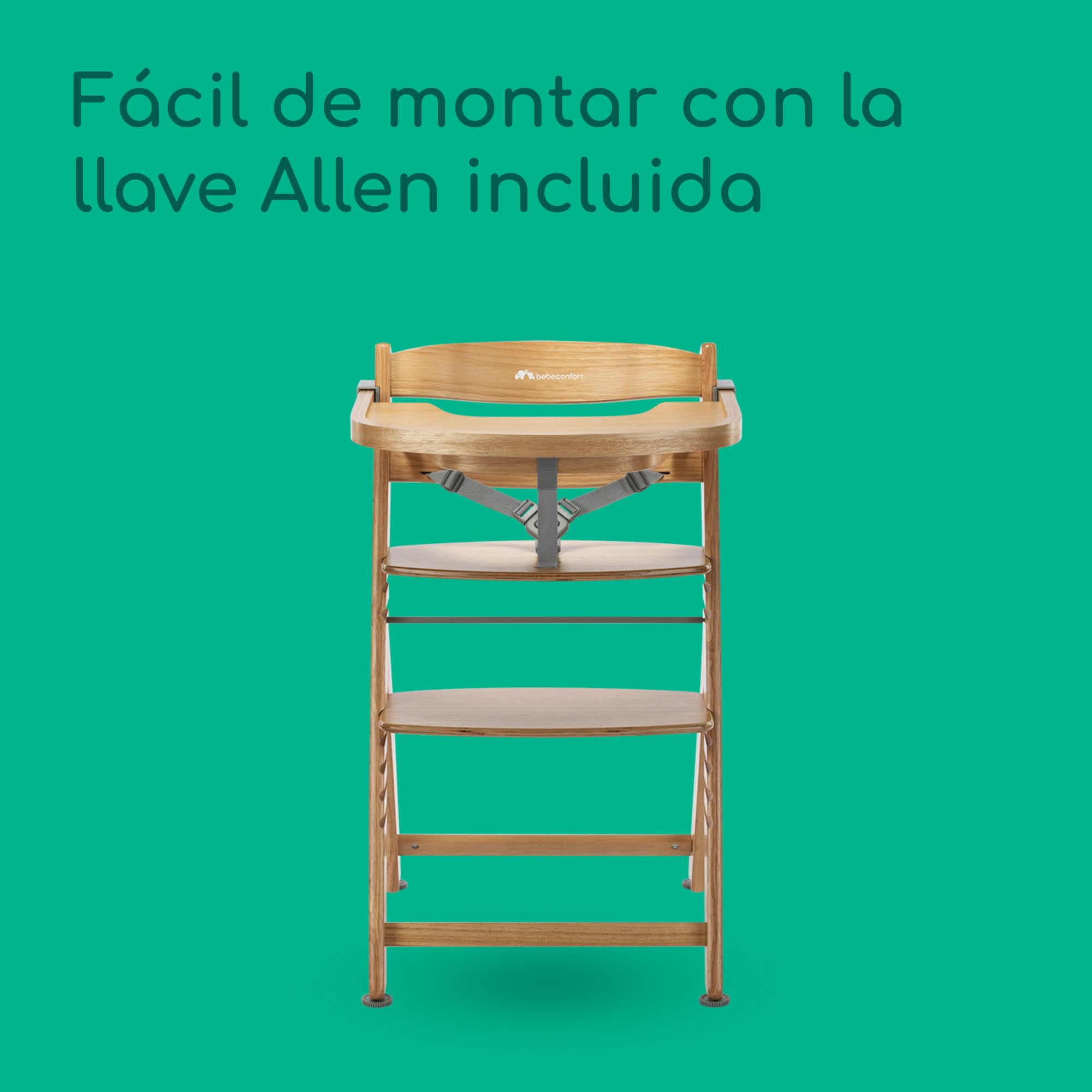 Bebeconfort Timba 2 Trona Evolutiva Bebé Madera, +6 Meses, Hasta 110 kg, Silla Trona Bebé Comedor Ergonómica, Apta para Mayoría de Mesas, Bandeja Extraíble, Asiento/Reposapiés Regulables, Natural Wood