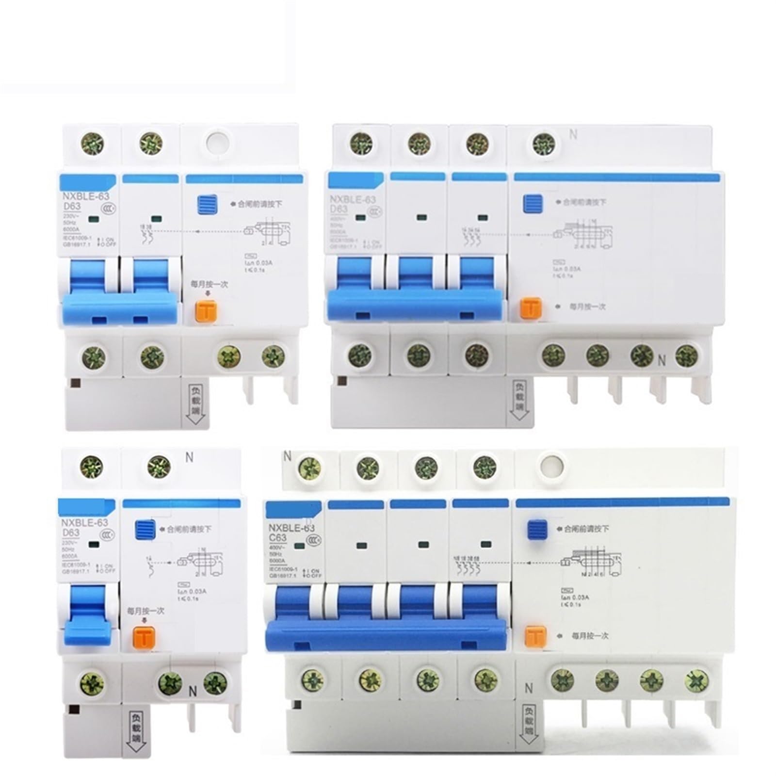 Disyuntor diferencial NXBLE-63 4P tipo D RCBO 6KA tipo D 4P 30 mA 50 Hz 1 unidad(10A)