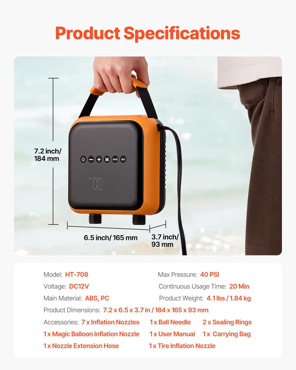 VEVOR Pompe à Air pour Paddle Haute Pression 40 psi, Gonfleur pour Sup avec Connecteur Allume-Cigare et Arrêt Automatique, Gonflage et Dégonflage à Deux Étages, pour Bateau Gonflable Kayak Matelas