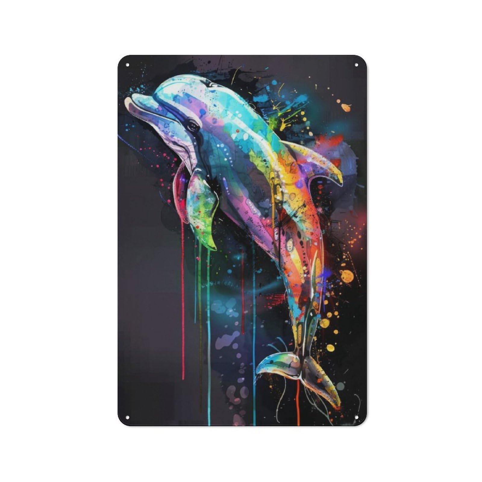 Junmoney Dolphin Popart Painting Retro-Style Metal Plaque 30X20cm For Garage Or Workshop, For Garage, Workshop And Man Cave Decoration
