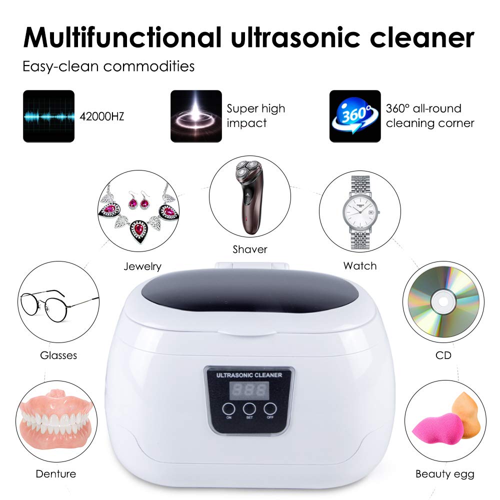 Uten 600ml Nettoyeur à Ultrasons en Acier Inoxydable avec Support de Montre et Panier de Nettoyage Pour Les Bijoux Lunetterie Montres Imperméables Shaver 43,000Hz 35W