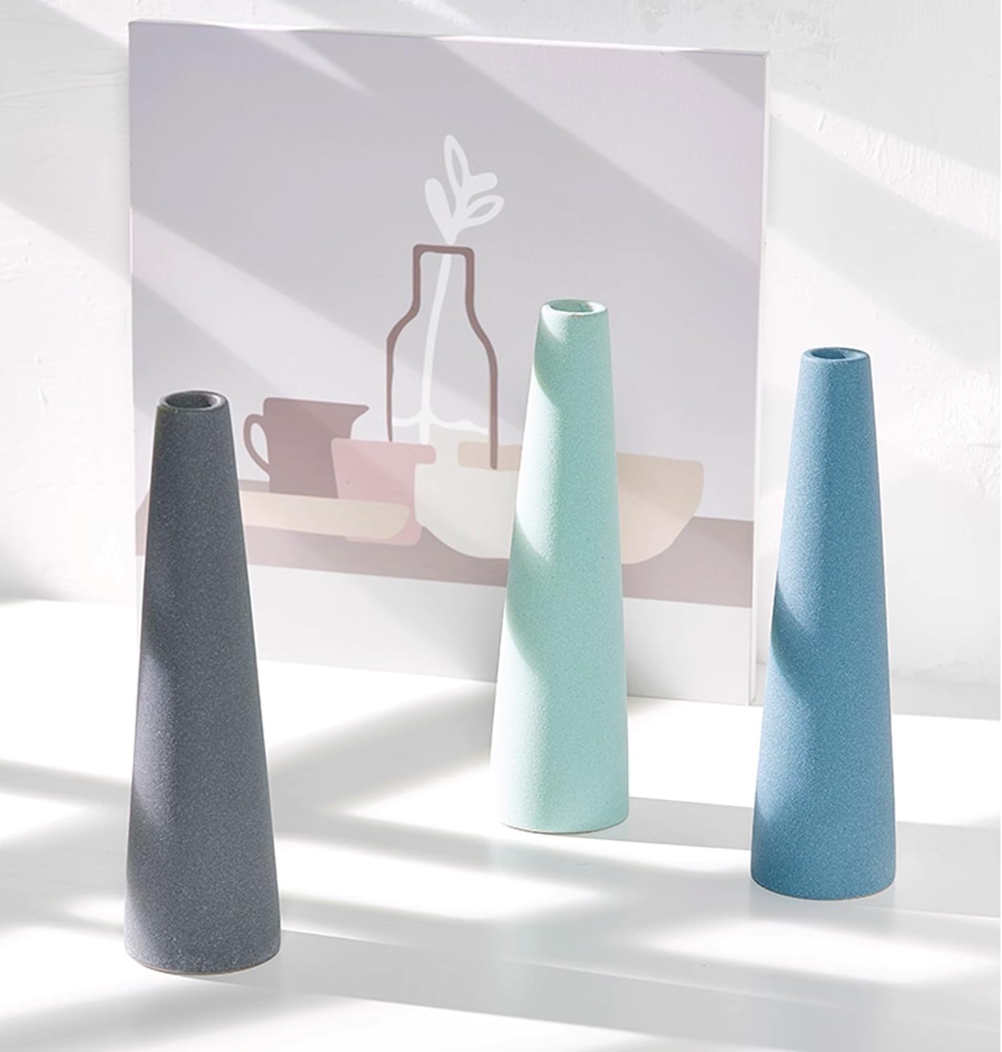 Small Ceramic Bud Vase Tall Conic Flower Single Stem Vase Black Vase Home Decorative Floral Centerpiece for Wedding and Office (Light Blue) - Image 6