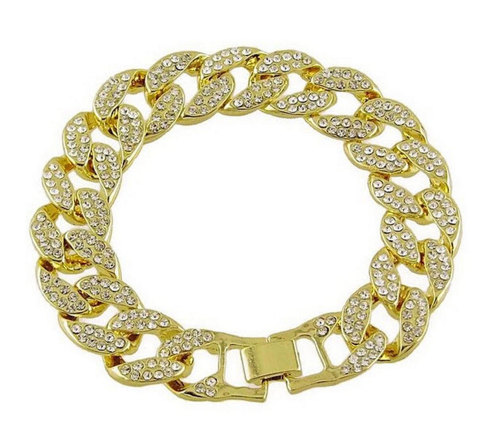 Big Dawgs BlingMens Hip Hop Iced CZ 14K Gold Plated 16mm Cuban Link Bracelet 8.5"