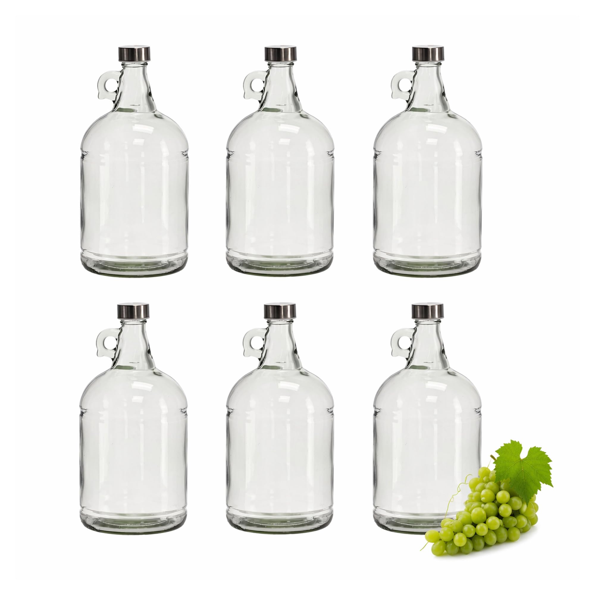 lilawelt24 6x 3L Glasflasche mit Rundgriff und Schraubverschluss für Saft, Likör, Wein, Öl, Essig und Met, dekorative Henkelflasche aus Klarglas 3000 ml (6x 3L Flasche)