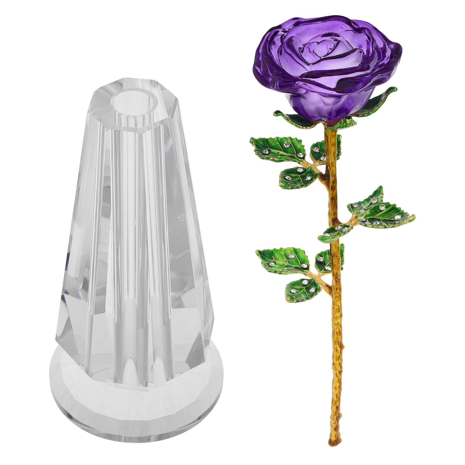 Angoily Figura Coleccionable de Morado con Tallo Dorado y Jarrón de Adorno Floral Decorativo para Bodas Aniversarios y San Valentín Estatua para de Mesa Elegante