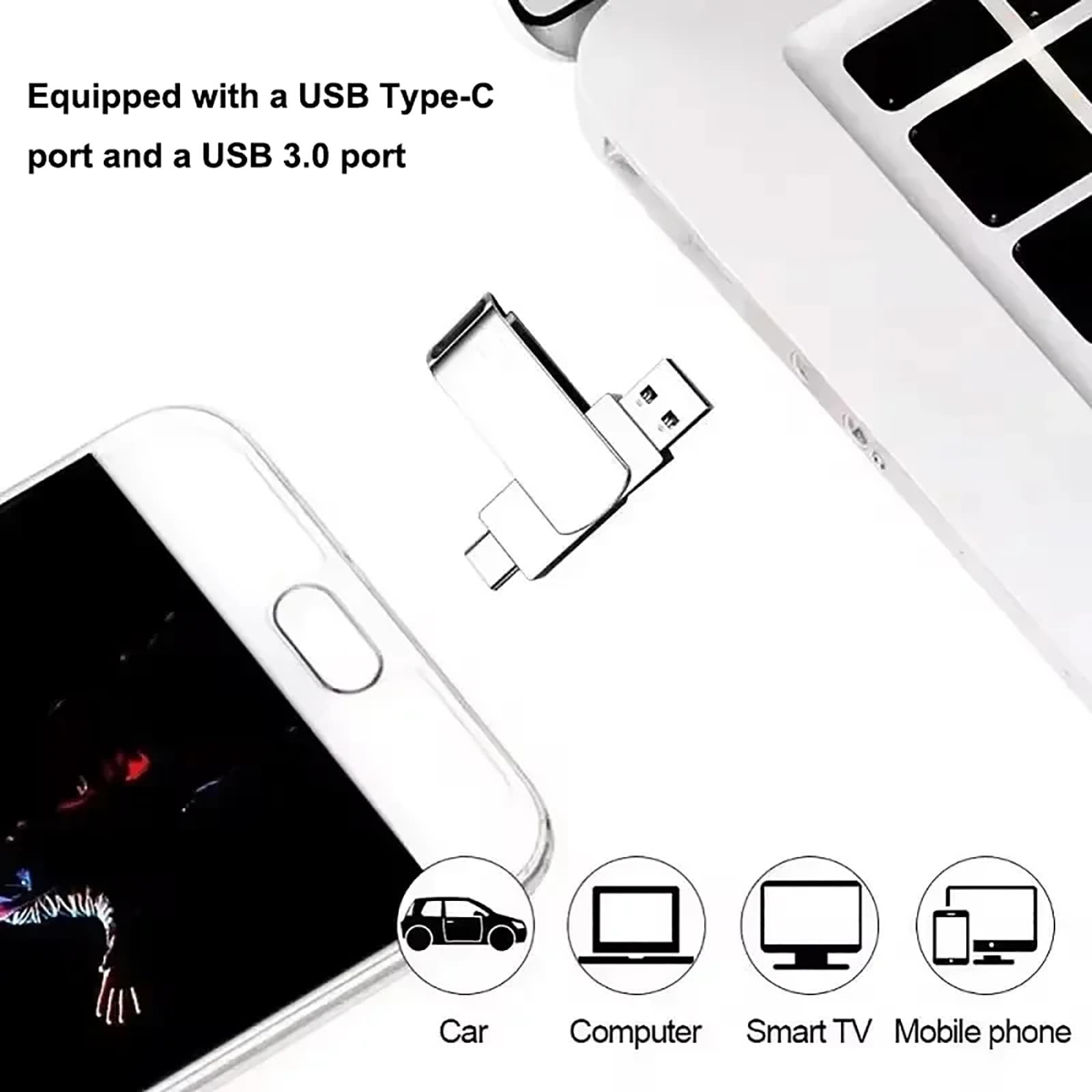 Pamięć USB Flash, 16GB/32GB/64GB/128GB/256GB USB 3.0, Interfejs USB 3.0 + Type-C, Szybki Odczyt I Zapis Danych, Do Komputerów I Telefonów Komórkowych Silver-256GB