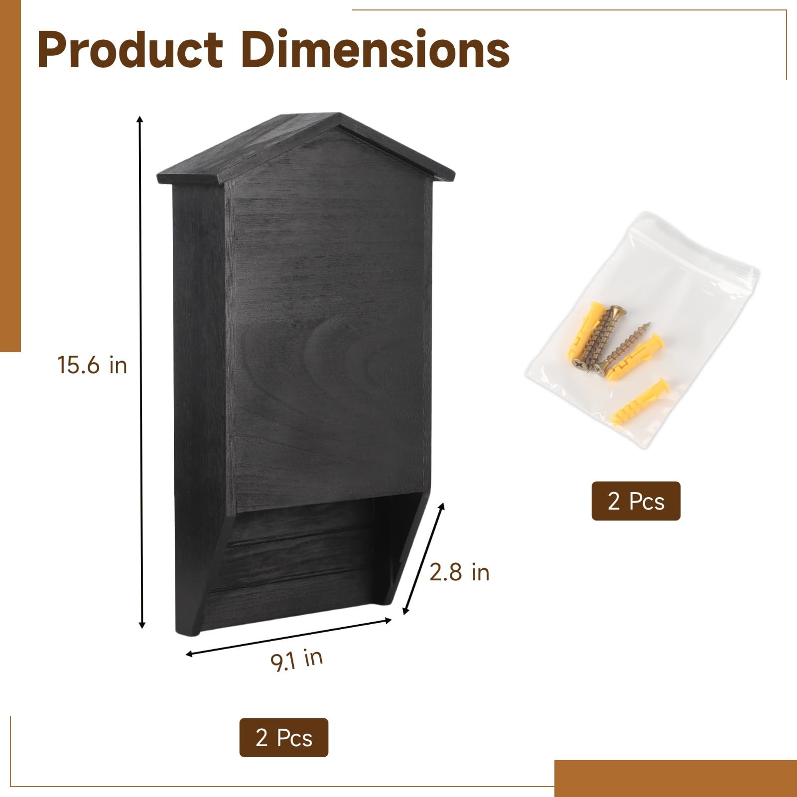 Großes Fledermaushaus aus Holz, Doppelkammer, Fledermausbox für den Außenbereich, Baum, Garten, Hinterhof, einfach zu installieren, 39,6 x 23,1 x 7,1 cm, 2 Stück