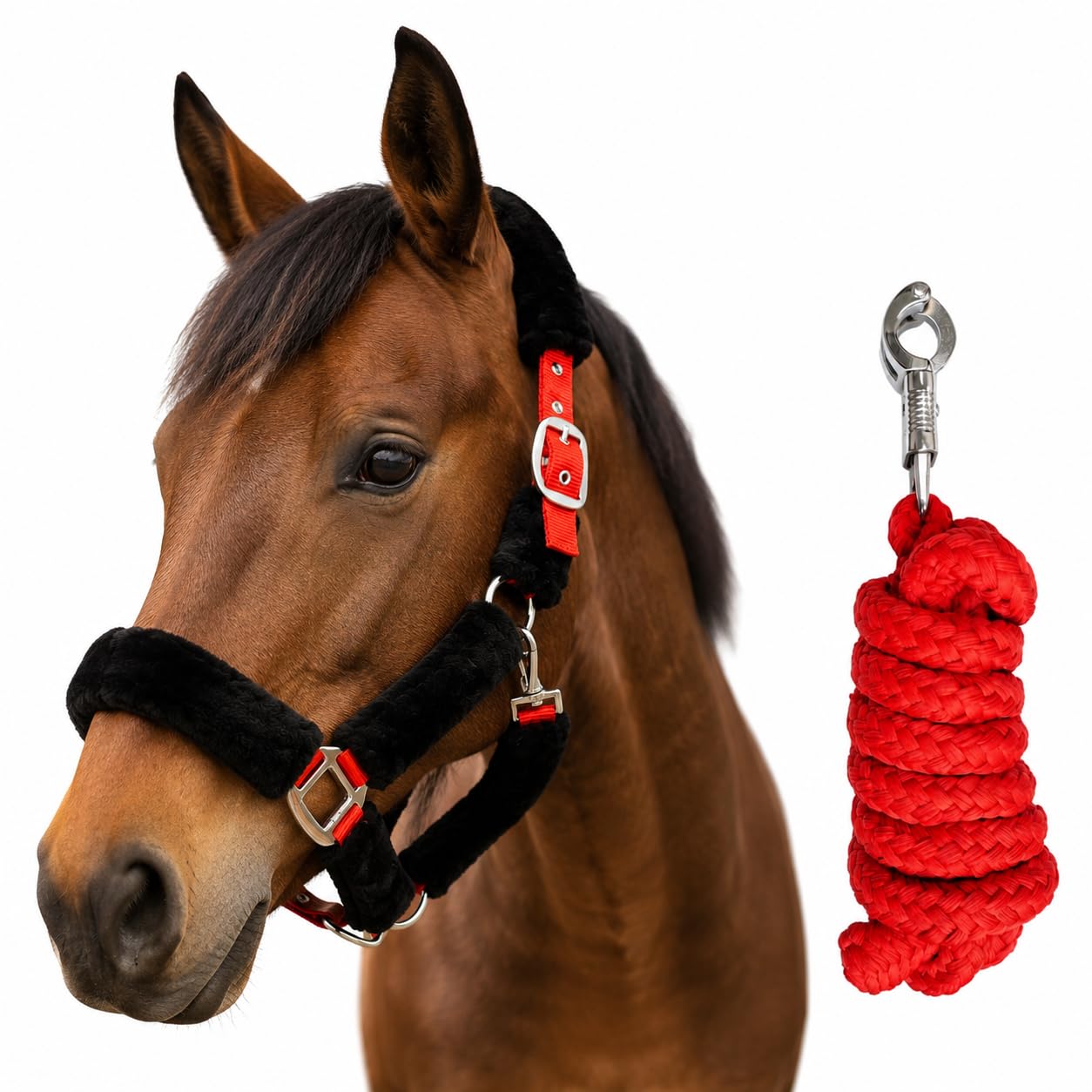 Linee per cavalli Capezza per cavallo e corda Capezza in pelliccia con corda in piombo Gancio antipanico per cavallo Capezza per pony, pannocchia, sangue caldo, sangue freddo (sangue freddo (X-Full))