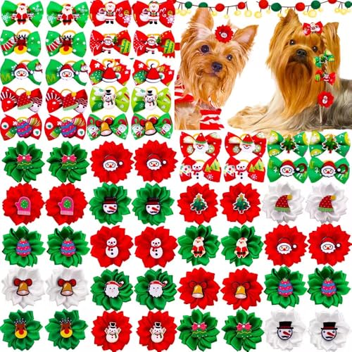 40pcs Christmas Dog Hair Bow with Rubber Band,Puppy Yorkie Dog Ha...