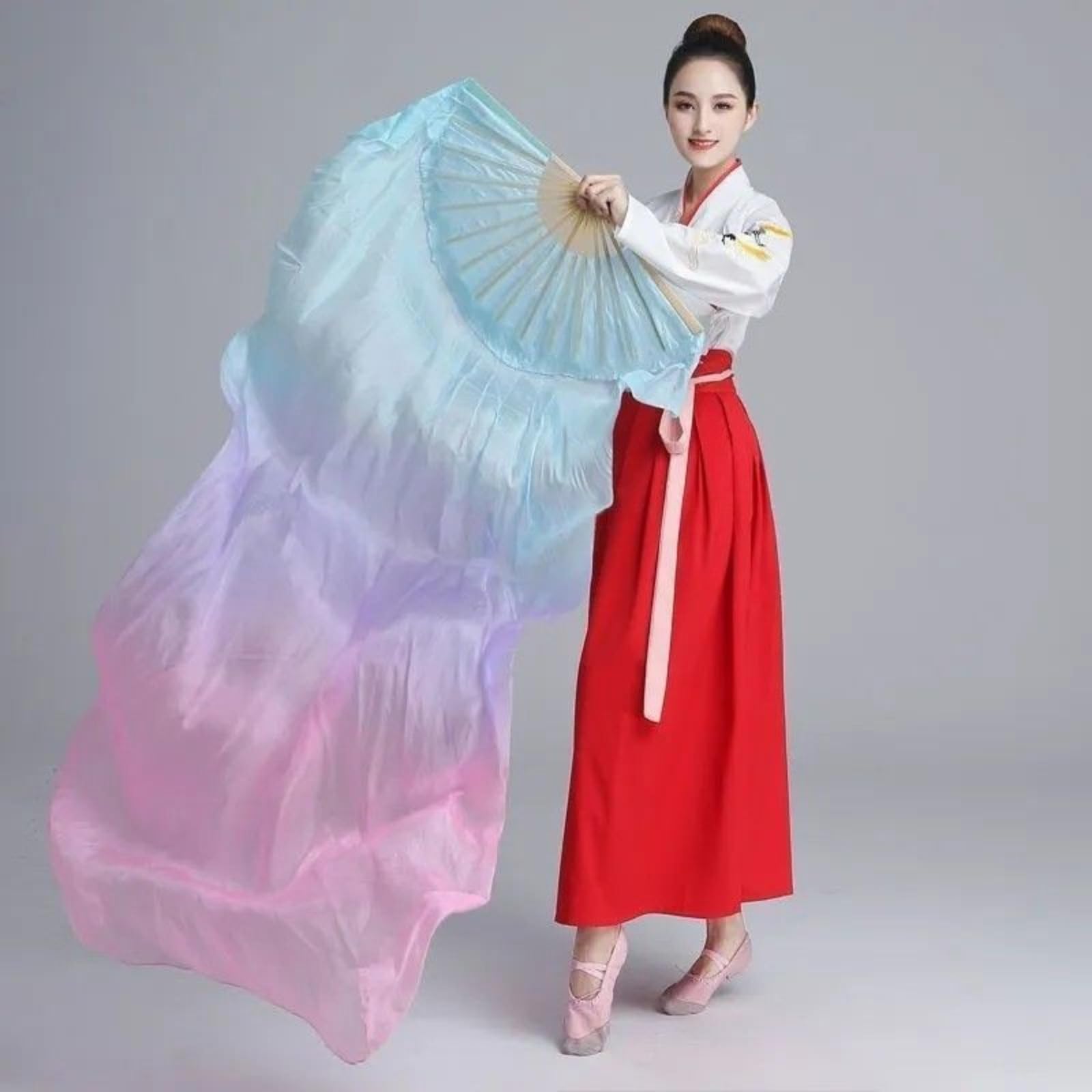 Éventail de danse en soie accessoire danse classique droitier long 150 cm - 5
