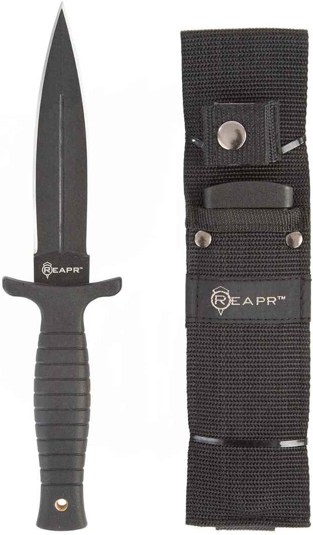 Reapr 11002 Tac Boot Knife, 4.75 Inch Double Edge Self Defense Knife for EDC | Use as Ankle Knife, Belt Knife or Over Shoulder Carry | 4.25" Hi Grip Handle | Nylon Web Sheath with Abs Insert,Black