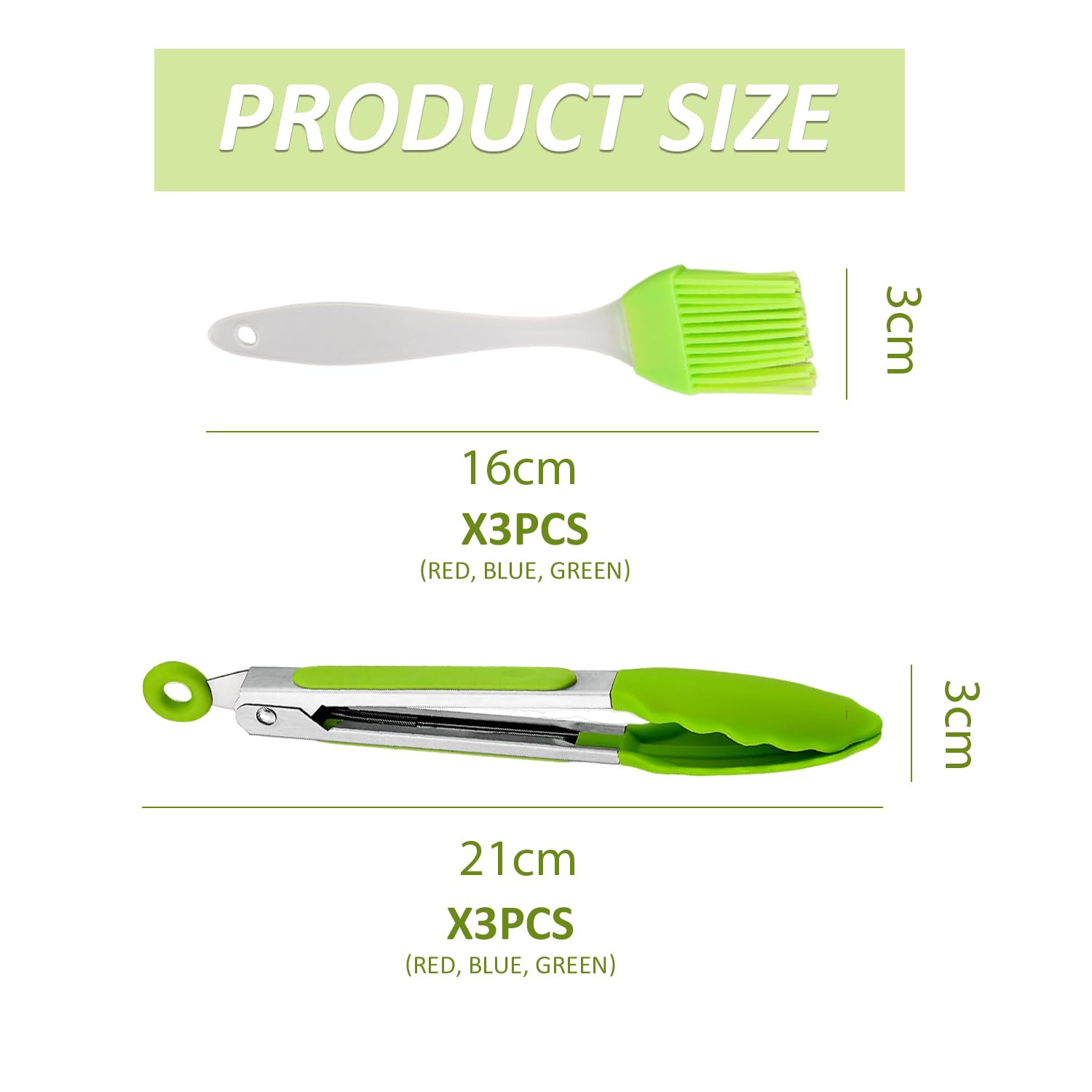 3 Pinze Cucina 7 Pollici Silicone - Set Cottura Con Spazzole Per Griglia E Friggitrice