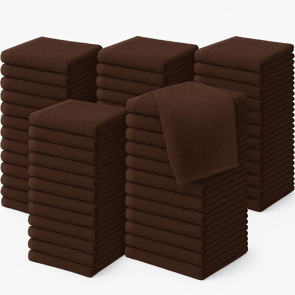 Diamond Tex Pack of 6, 12, 24, 36, 48, 96 Face Cloth 100% Egyptian Cotton Soft Flannels Set Quick Absorbent Washcloth 500-GSM Gym, Golf Hand Wash Towels 30x30cm (Chocolate Brown, 36)