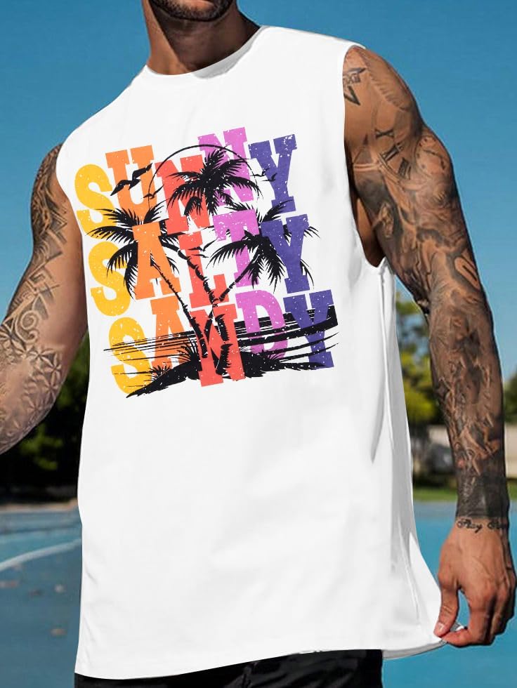 Beach Tank Tops Mens Sleeveless Palm Tree Graphic Shirts Muscle Workout Tank Top Summer Vacation Shirt - Image 5