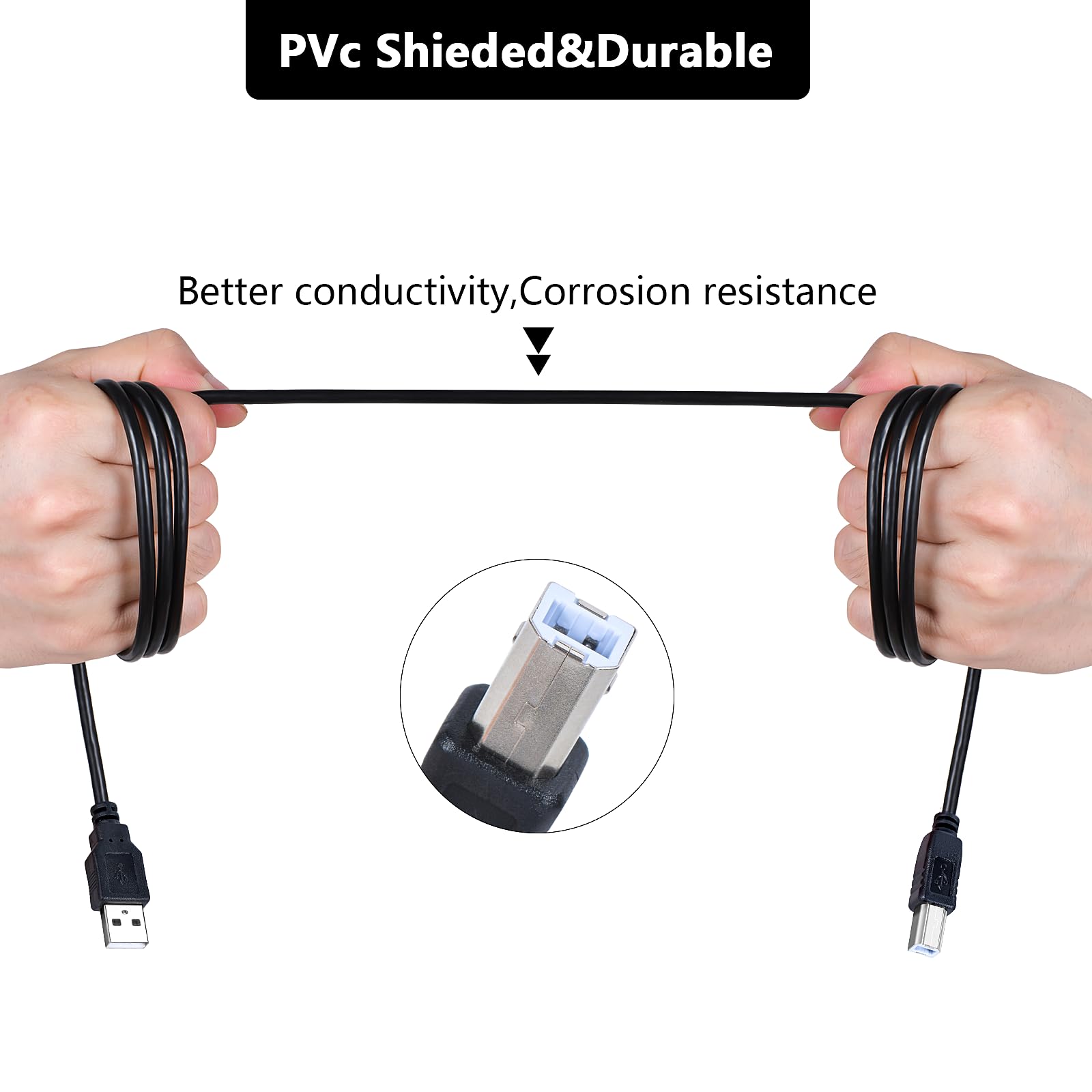 Lot de 10 câbles USB 2.0 de 3 m, câble USB de type A vers B haute vitesse pour imprimante/scanner, câble USB 2.0 A mâle vers B mâle avec 480 Mbit/s (3 m)