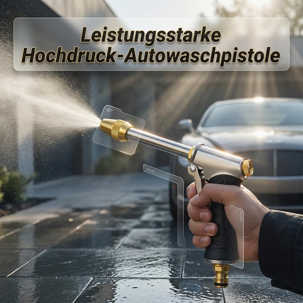 Pistolet de Nettoyeur Haute Pression, 2026 Nouveau Haute Pression Portable, Pistolet Haute Pression Lance de Nettoyage à Buse Réglable, Pistolet Arrosage pour Voiture Gouttière Terrasse (A)