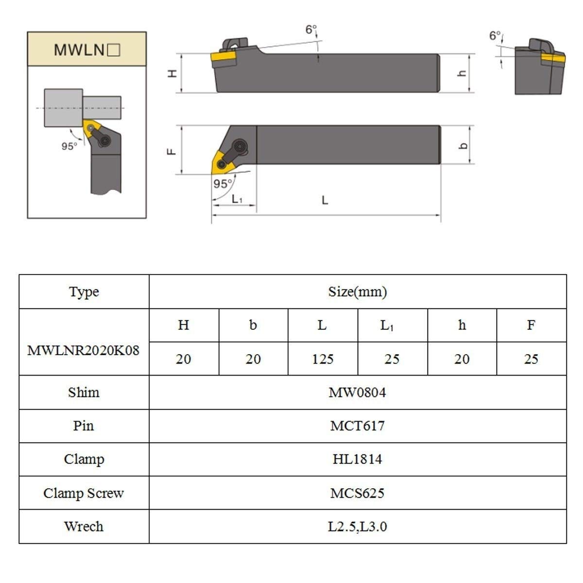 Torneado y ranurado de plaquitas metálicas para torno Conjunto De 20 mm Torno de inflexión Portaherramientas MWLNR2020K08 + 10 WNMG0804 Inserciones de carburo