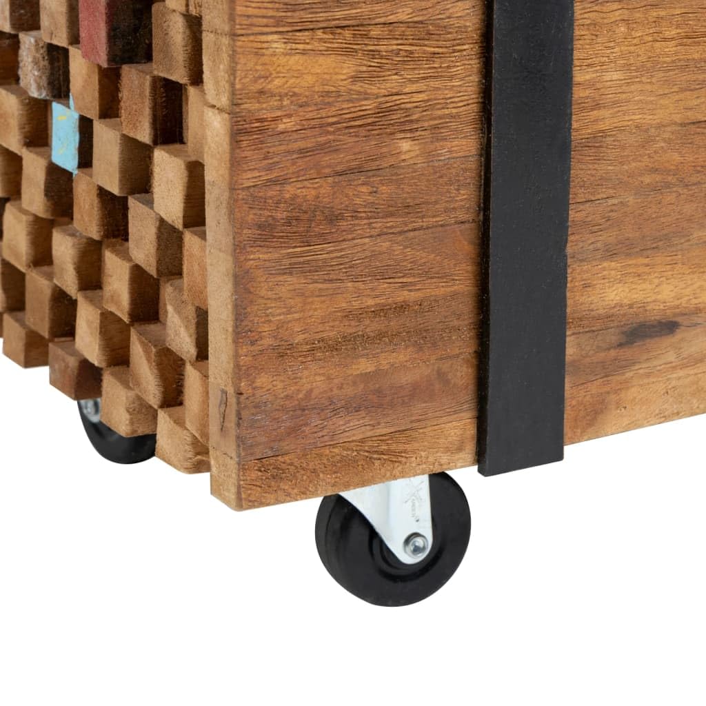 TV-Schrank 110x30x32,5 cm Massivholz Teak, Industrial Design, mit Rollen, Wohnzimmer TV-Tisch, Medienkonsole für Unterhaltung