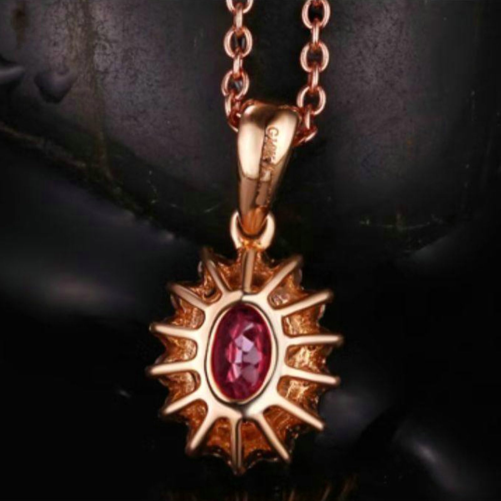 Collar para mujer de oro rosa 750 585 375 de oro auténtico con colgante, cadena colgante de flor con rubí de 1 ct y diamante de 0,19 ct, collar sin níquel, 45 cm