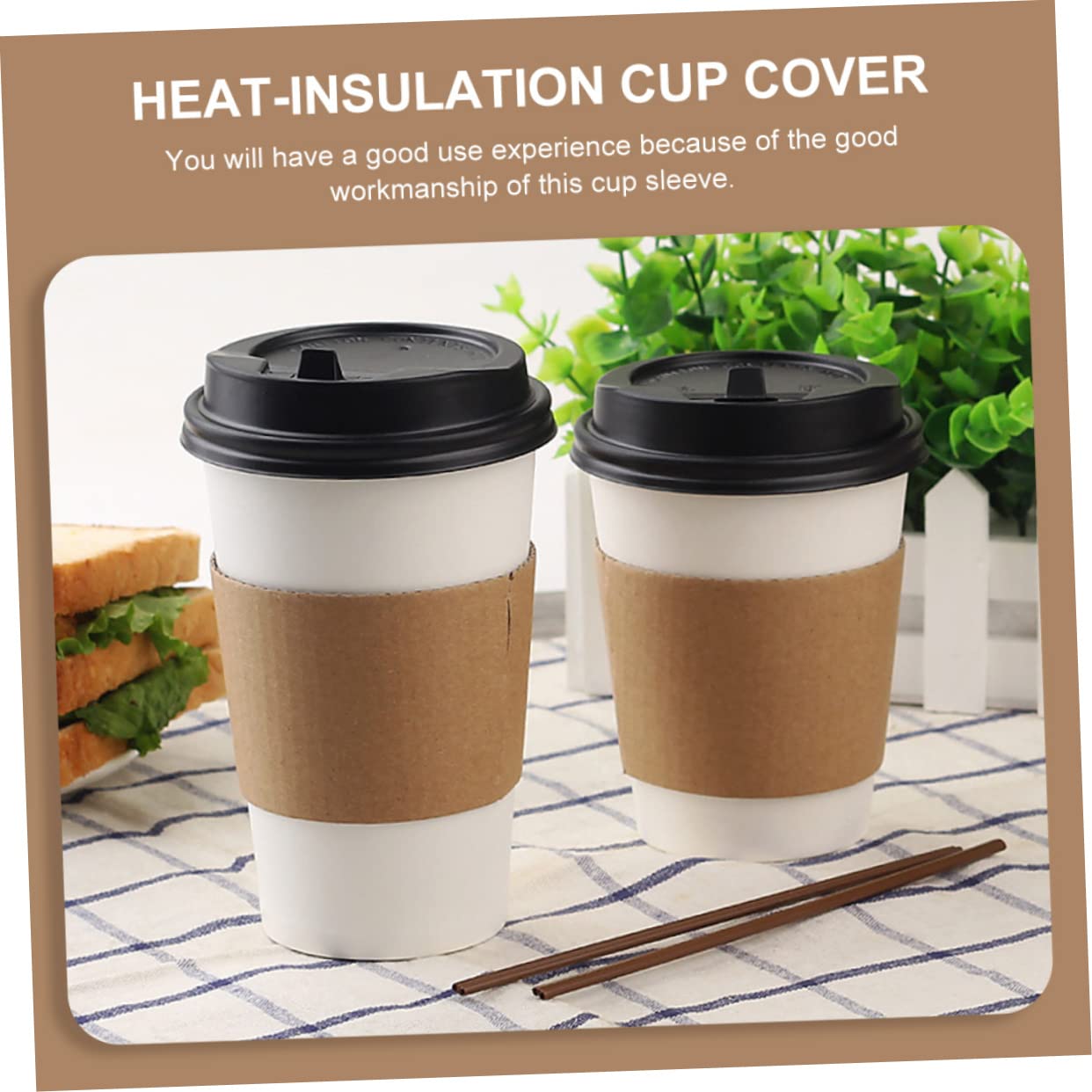 FRCOLOR 50Pcs Corrugated Paper Cup Sleeves Heat Resistant Protective Covers for Tea Drinks Non Slip Grip Durable Insulation for Home Events