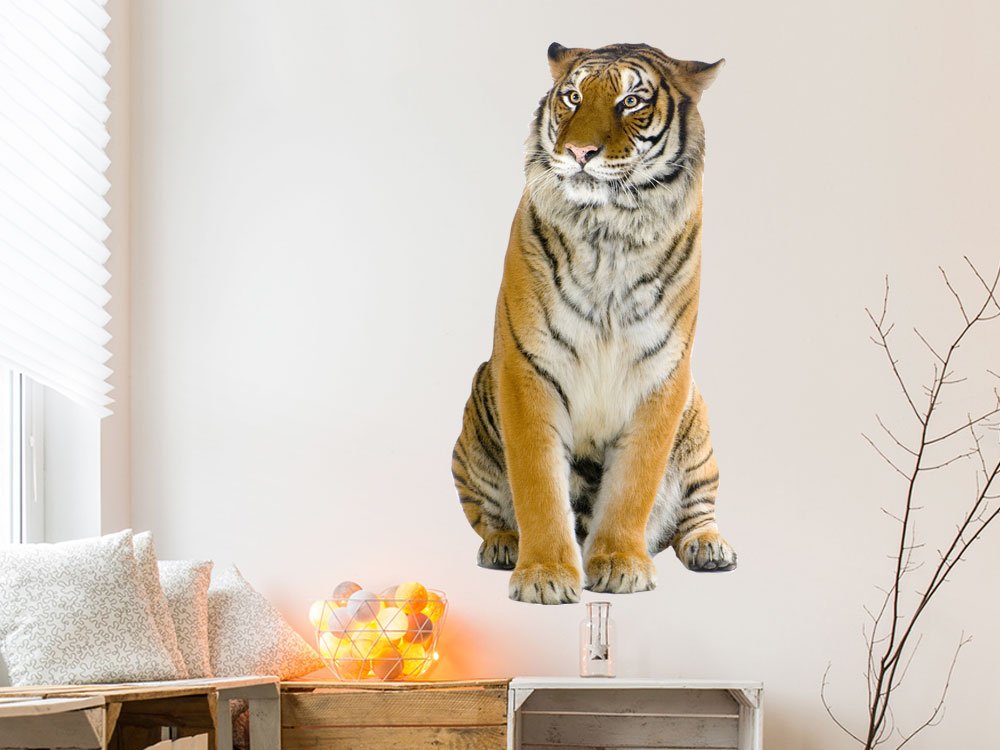 GRAZDesign Wandtattoo Tiger sitzend Wandaufkleber Afrika Wandsticker Deko Aufkleber 3d, Wildkatze Raubkatze (156x80cm)