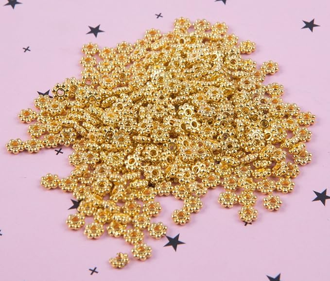 Shapenty 4mm Mini Metal Daisy Spacer Beads Bulk for DIY Craft Bracelets Necklaces Jewelry Making, Silver and Gold, 600PCS - Image 5