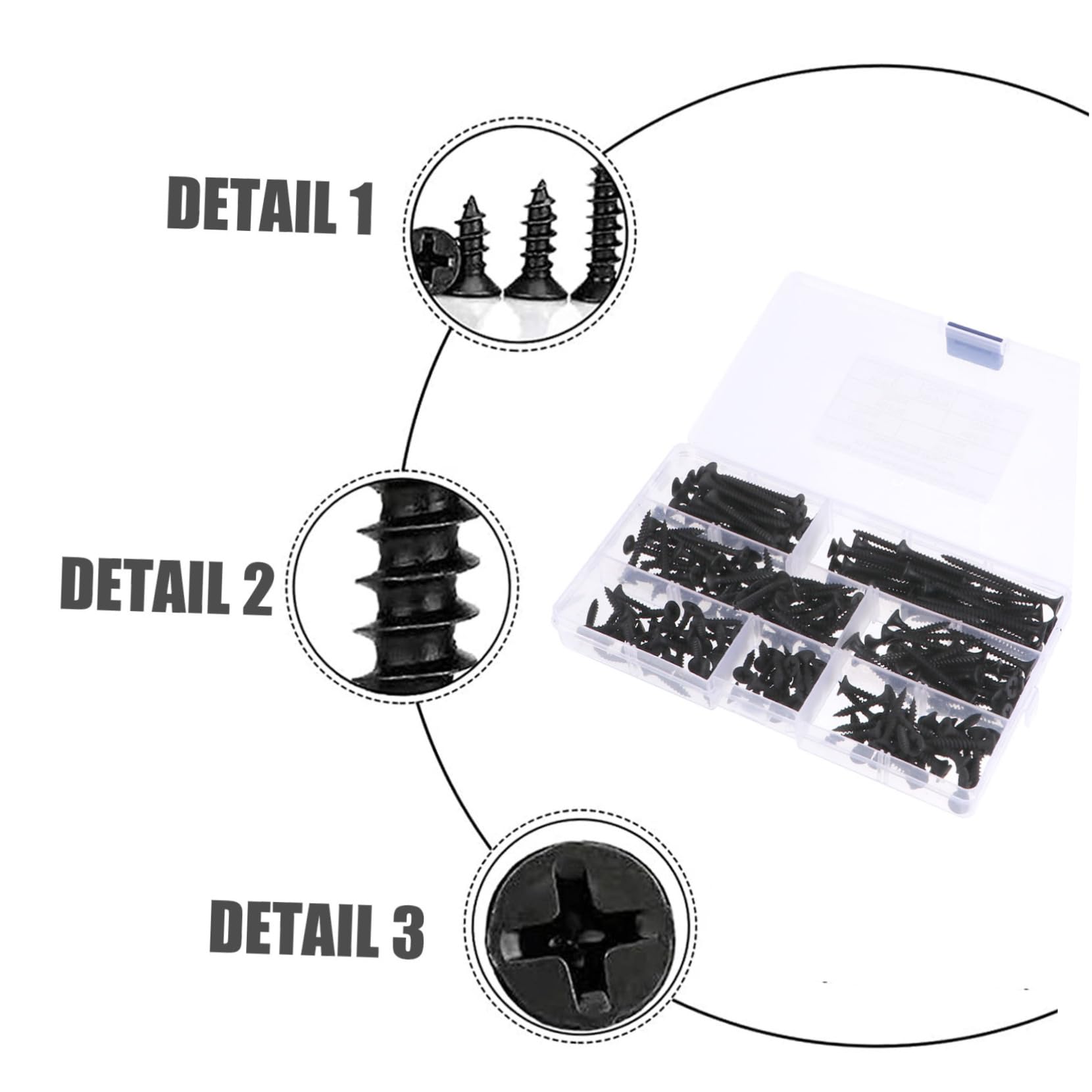 MUCKLILY Mounting Screws Set 220pcs Fast Self Tapping Screws Drive Coarse Thread Black for Home Professional