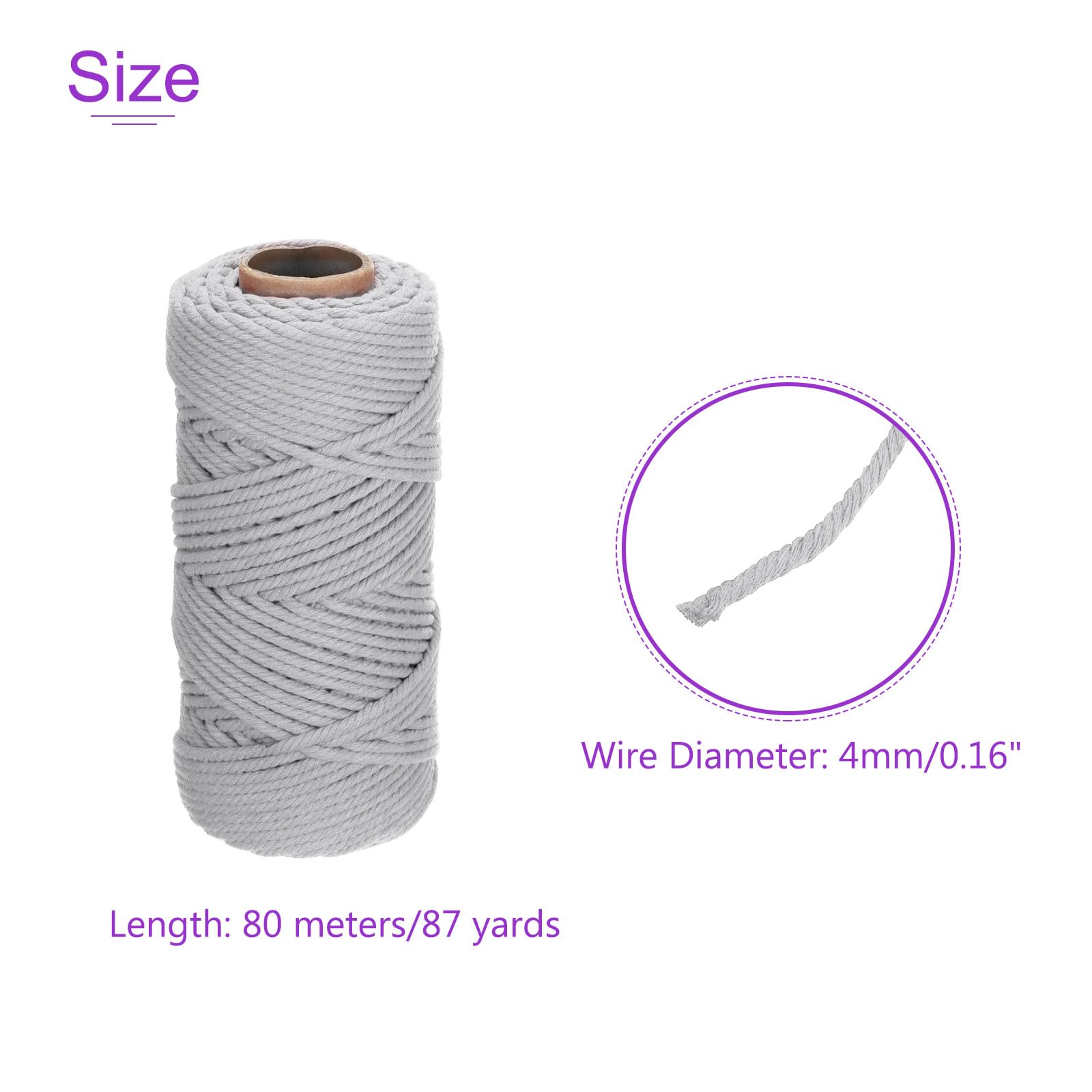 DMiotech 4mm x 80M (87 Yard) Light Gray Natural Cotton Macrame Rope - Image 4