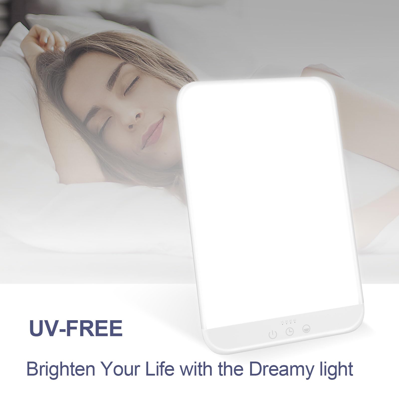 Tageslichtlampe, Therapielampe 10.000 Lux, Sonnenlicht mit 4 Timer-Einstellungen, UV-freies Sonnenlicht mit variablem Standfuß, Helligkeit einstellbar