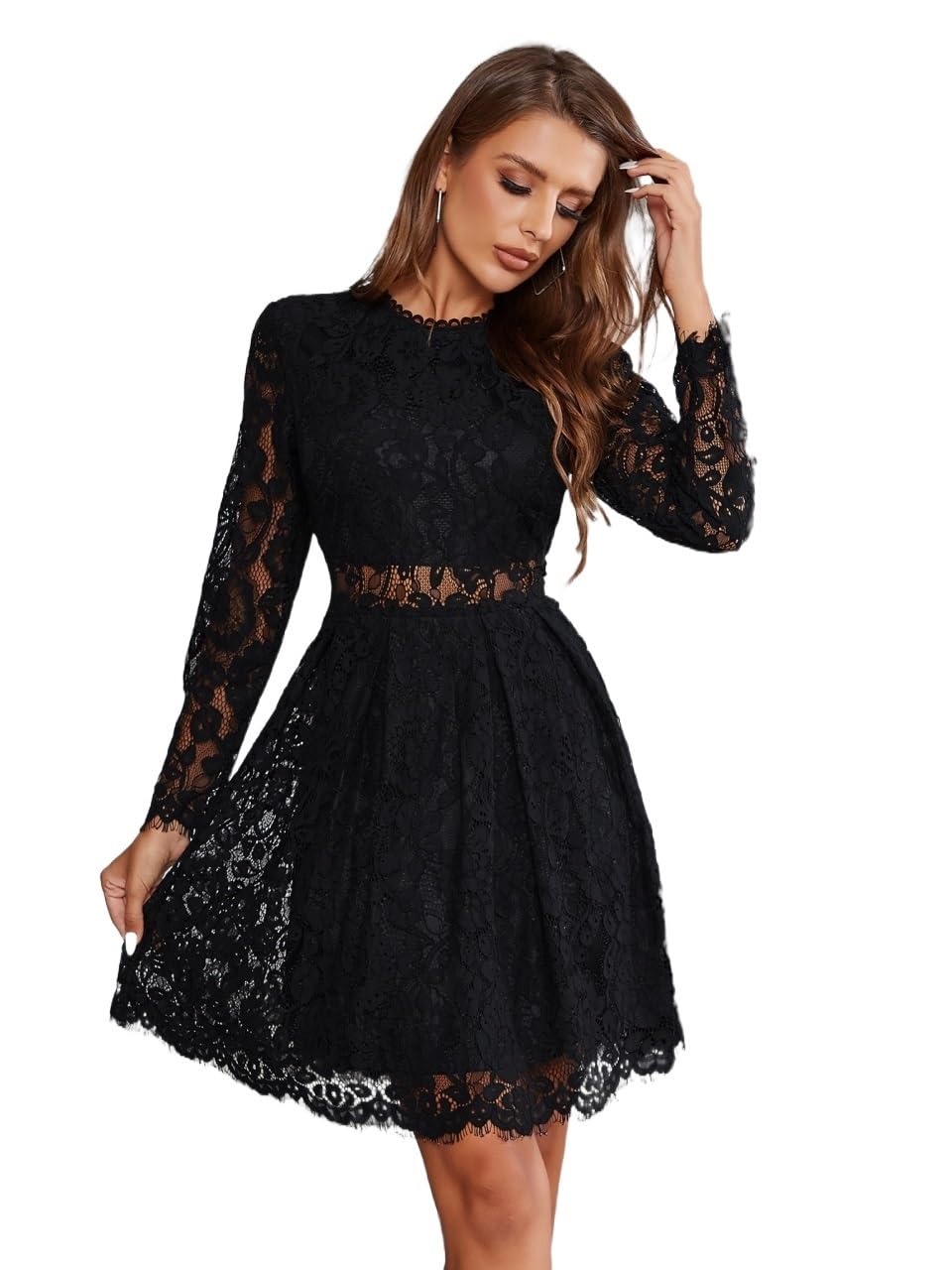 Summer Dress for Women Lace Overlay A-line Dress Casual Party