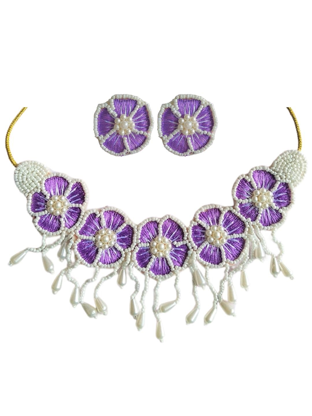Tipsy Closet Floral Bridal Jewellery Choker Necklace & Earrings Set for Haldi & Mehendi Ceremony for Women Handmade Beaded Pearl Traditional Jewelry Set (Pack of 1) (Purple & White) (B0C767SNTS) Amazon Price History, Amazon Price Tracker