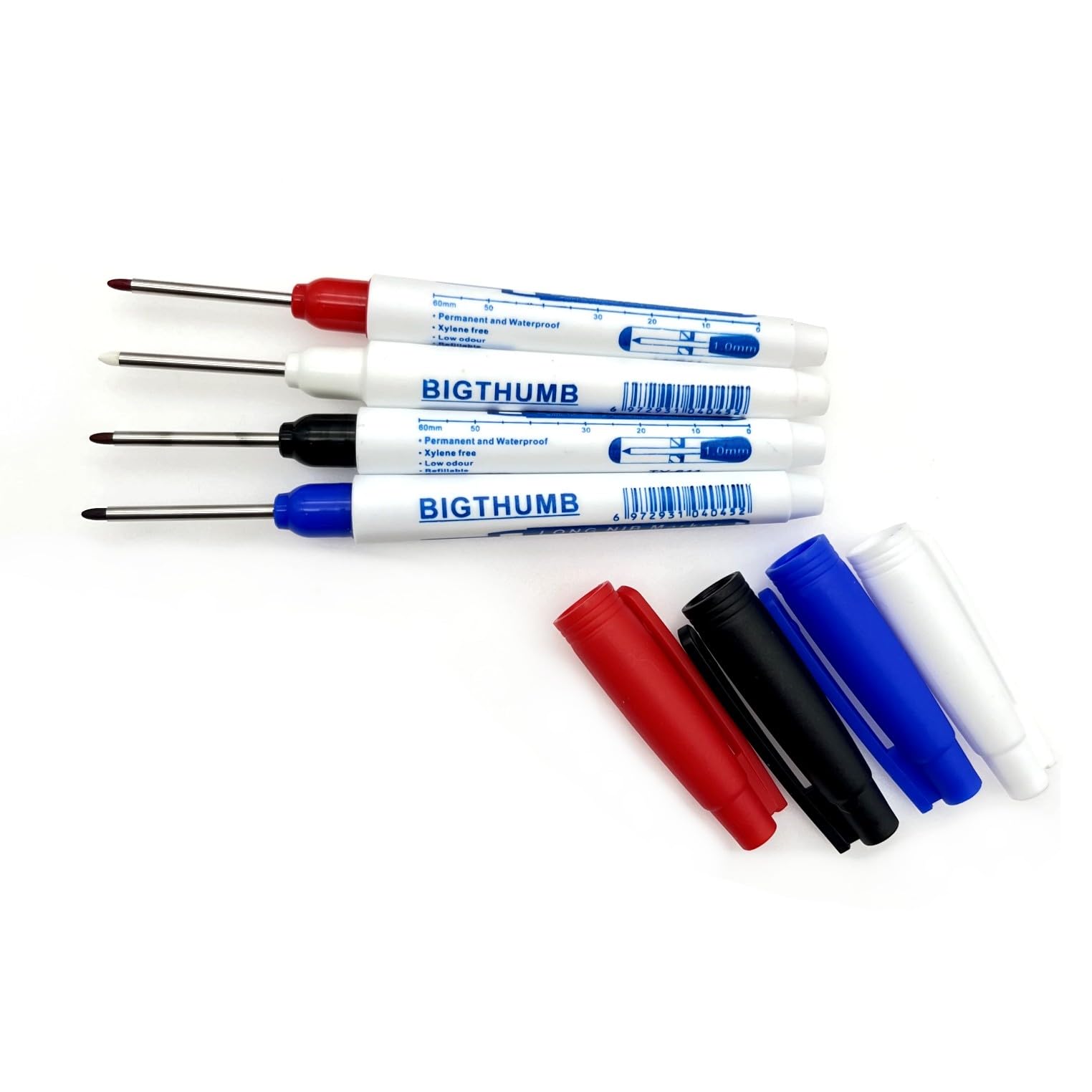 JZK 4 Pcs Waterproof Permanent Markers Long Point, Deep Hole, Fine Point, Construction Marker, Carpenter Marker Pen