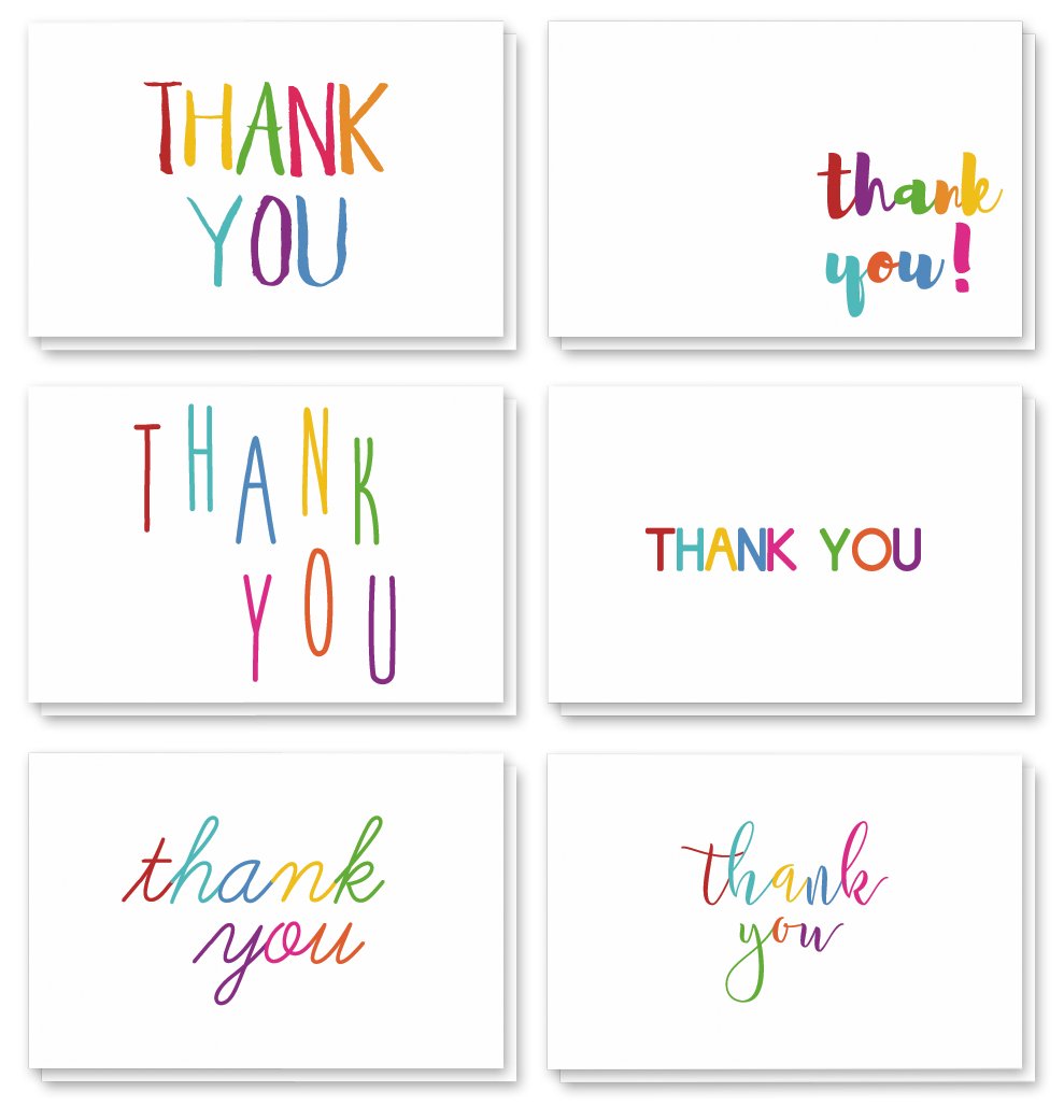 Juvale 48 Pack 4x6-inch Bulk Thank You Cards with Envelopes - Appreciation Gift Note for Teachers and Kids (6 Assorted Designs)