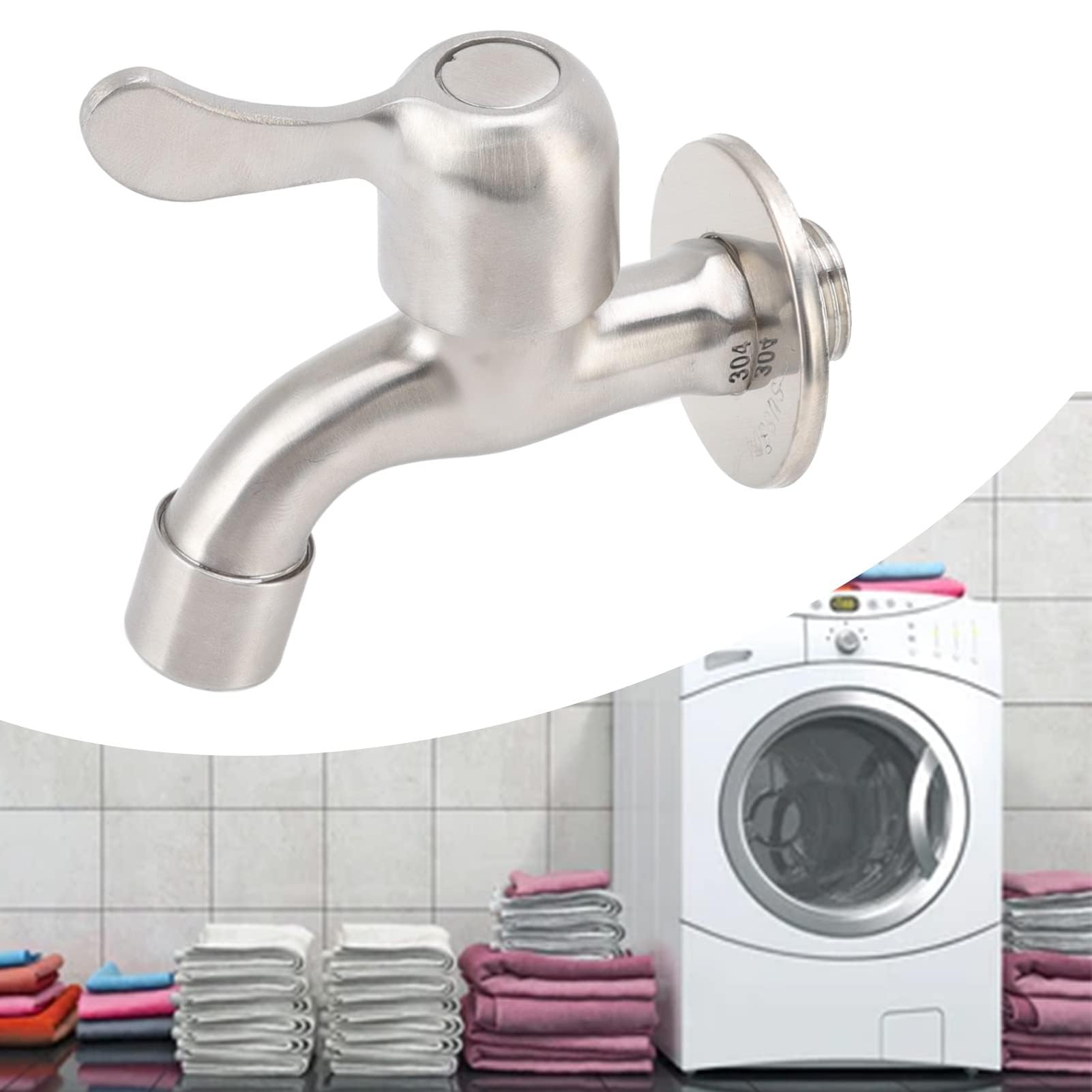 Wall Mounted Single Cold Water Tap G1 2in Stainless Steel Washing Machine Sink Basin Water Faucet Outdoor Garden — view 5