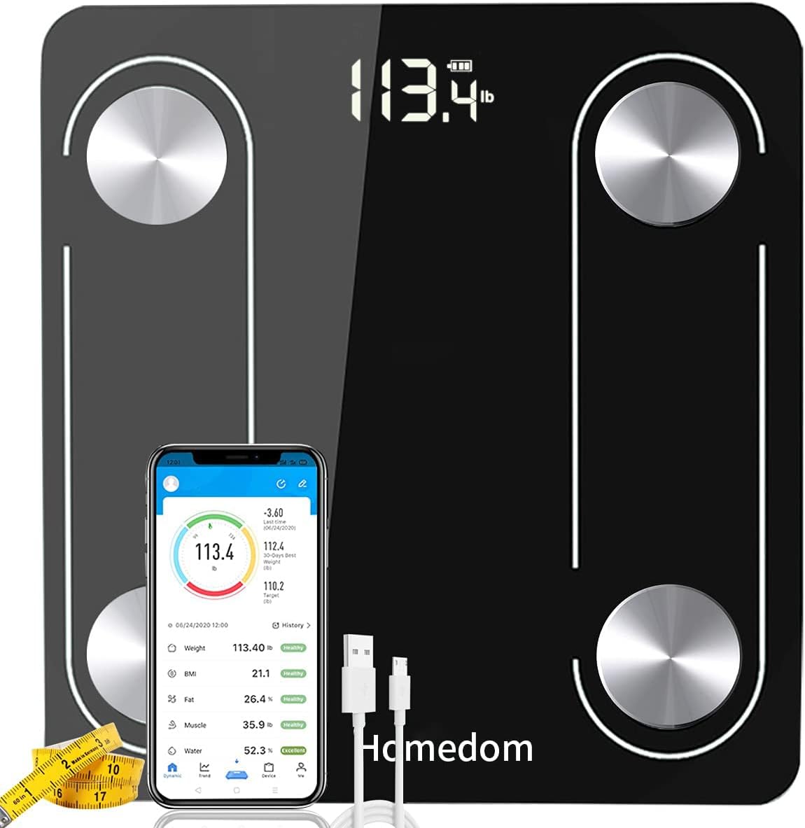 Homedom Smart Scale with Bluetooth, Body Fat Scale, Wireless Digital Bathroom Scale, 12 Measurements, Weight/Body Fat/BMI, Fitness Body Composition Analysis, lbs/kg