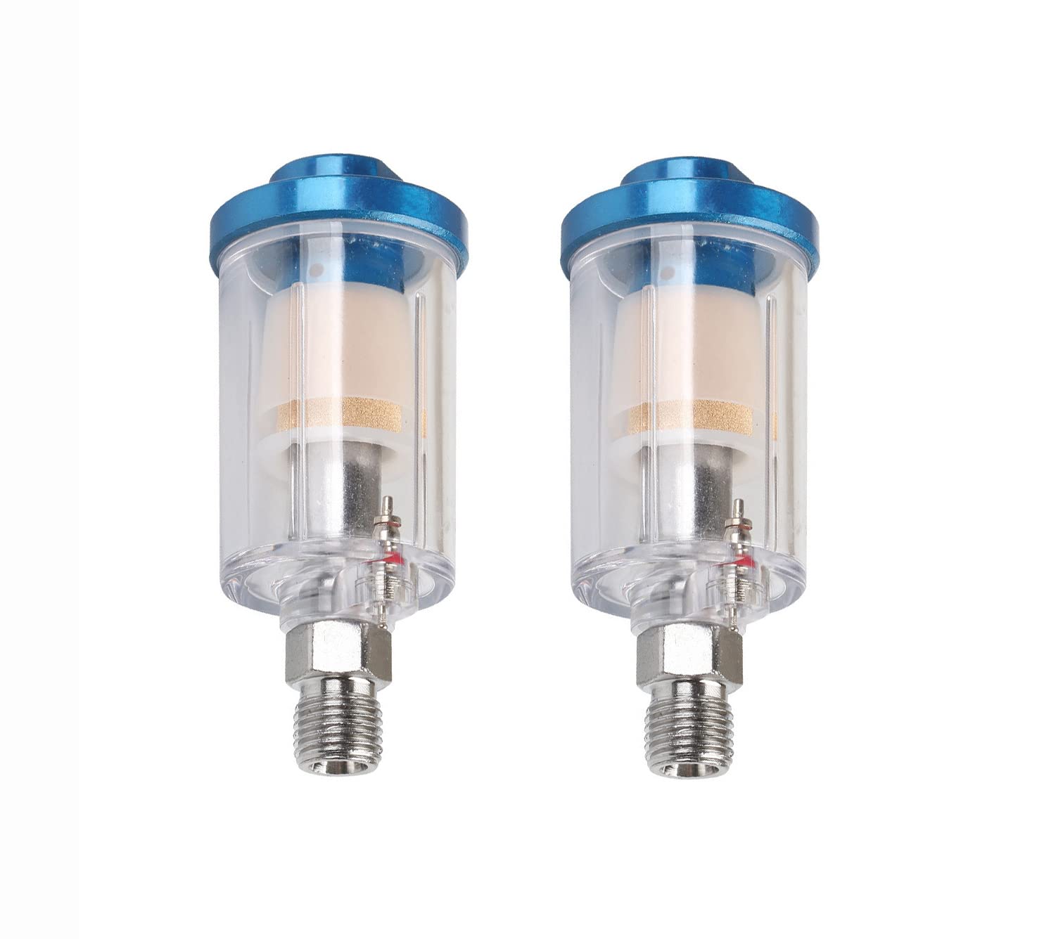 2Pcs Water Oil Separator Filter Airbrush Filter Moisture Separator for Air Line Compressor Fitting, 1/4 Inch NPT Inlet and Outlet