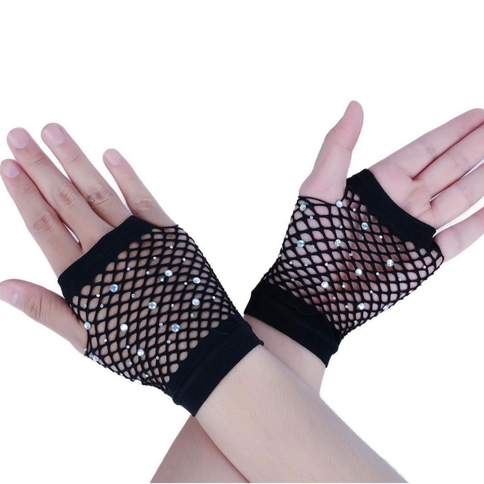 MICFENY Sparkling Short Mesh Gloves For Nightclub Dance Event Outdoor Comfortable Half Finger Wear