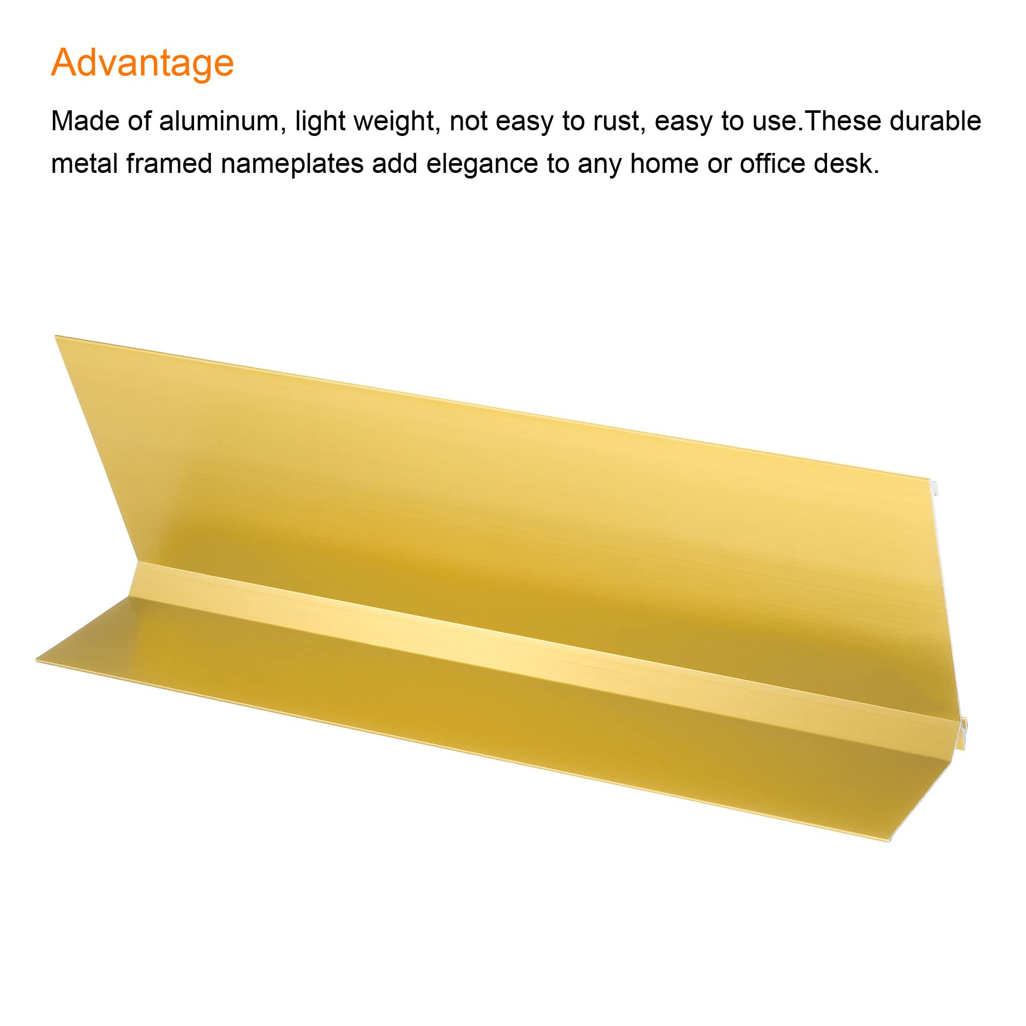 PATIKIL 3 x 9.4inch Aluminum Name Plate Holder, 3Pcs L Type for Desk Office Business Door Sign Holder Gold Tone - Image 4