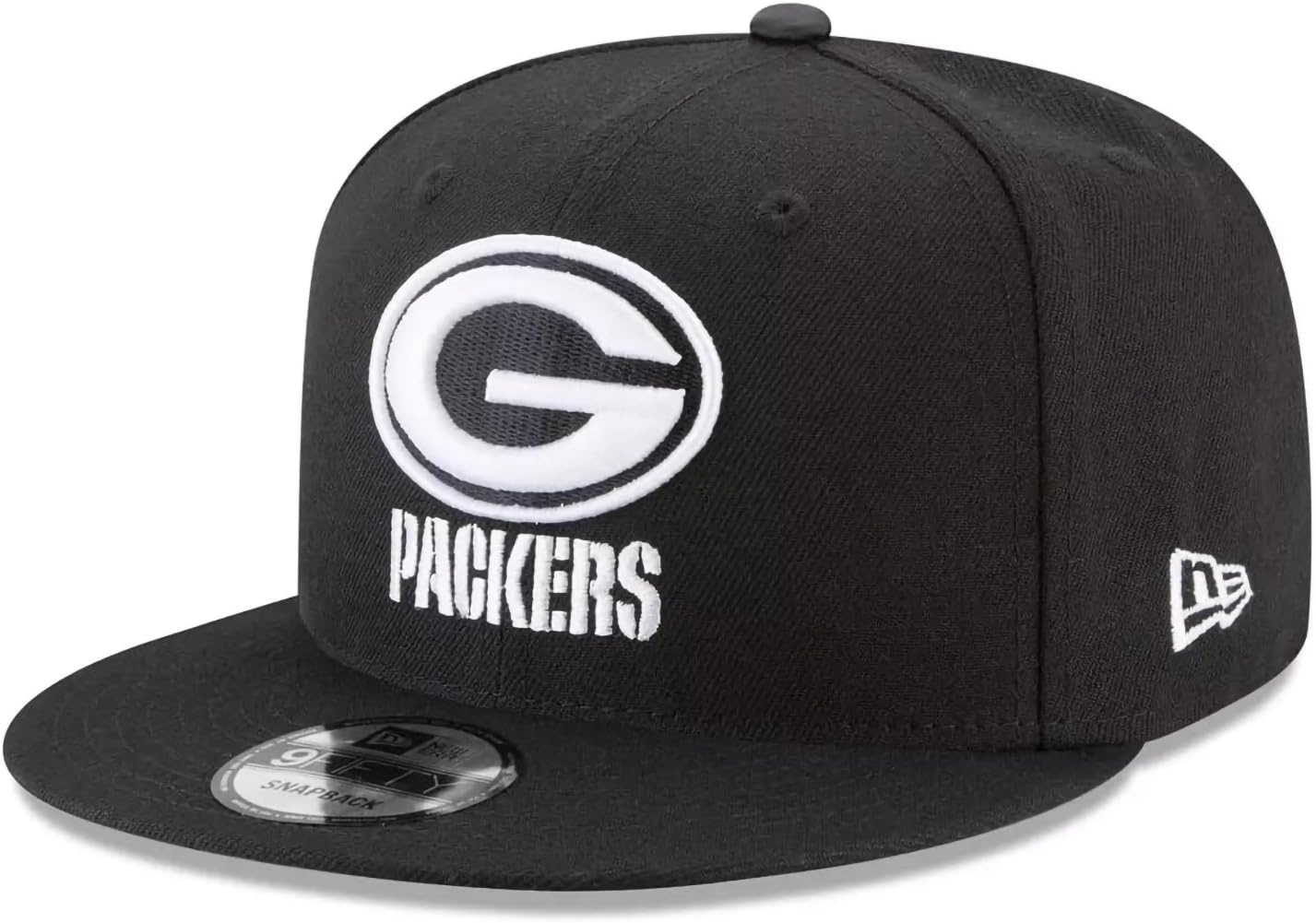 New Era NFL 9FIFTY Black White Adjustable Snapback Hat Cap One Size Fits All, Green Bay Packers, One size