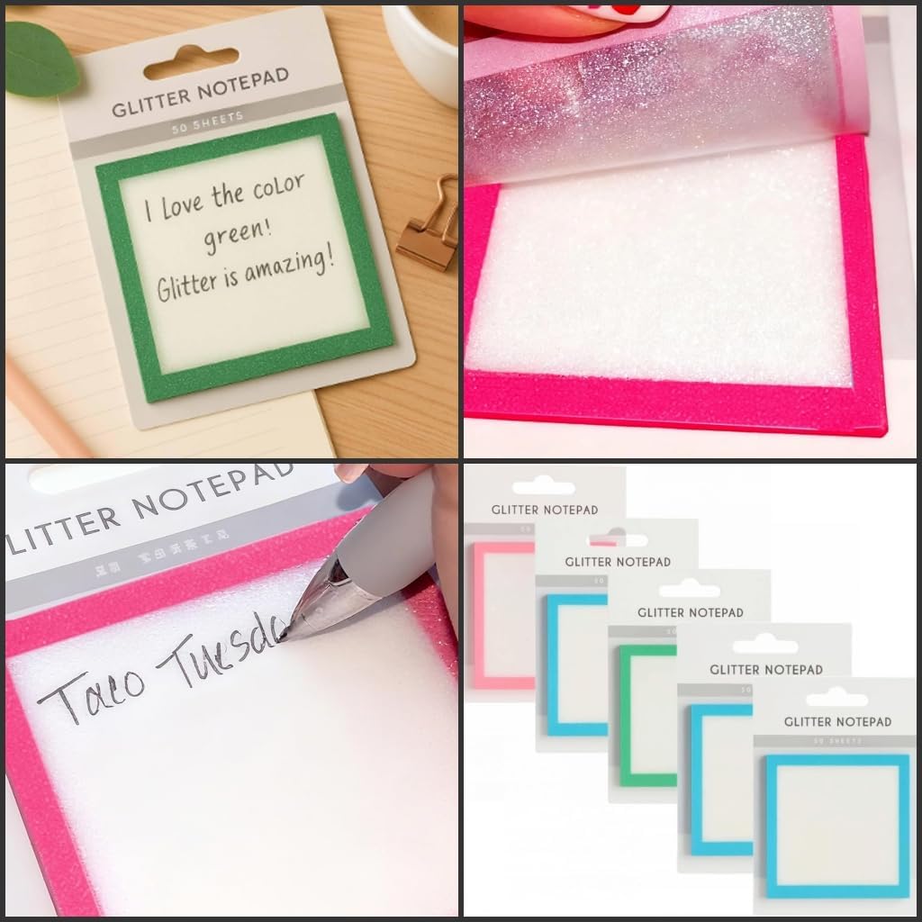 5pcs Sparkle Sticky Notes, Clear Pastel Sticky Notes, Cute Self Adhesive Memo Pads, Small to Do List, See Through Notes, Office Supplies, Transparent Glitter Notepads Stationery - Image 2