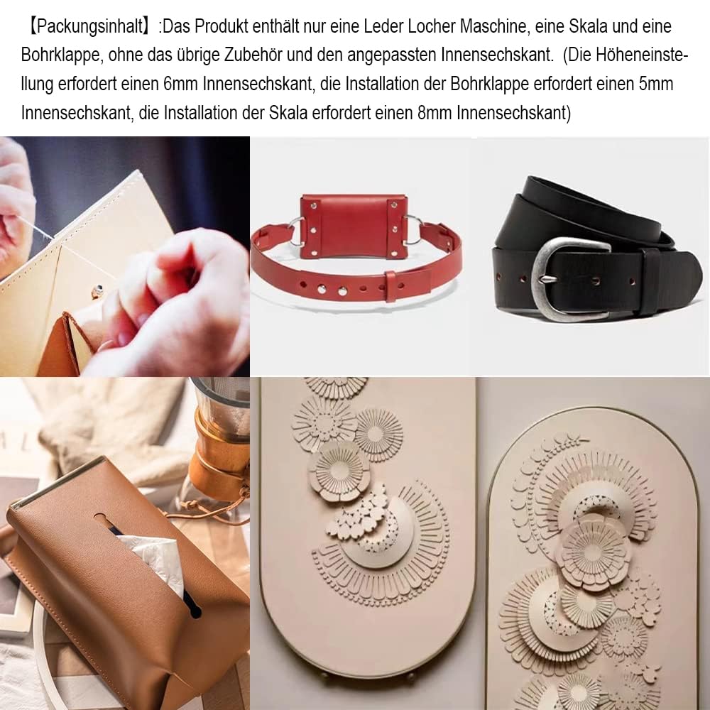 Leder Locher Werkzeug Guilopoer Lochmaschine mit Aluminiumplatte Set für Lederdruckmaschinen Stanzen Zinken Stempeln Punche,DIY Maschine zum Lochen von Leder