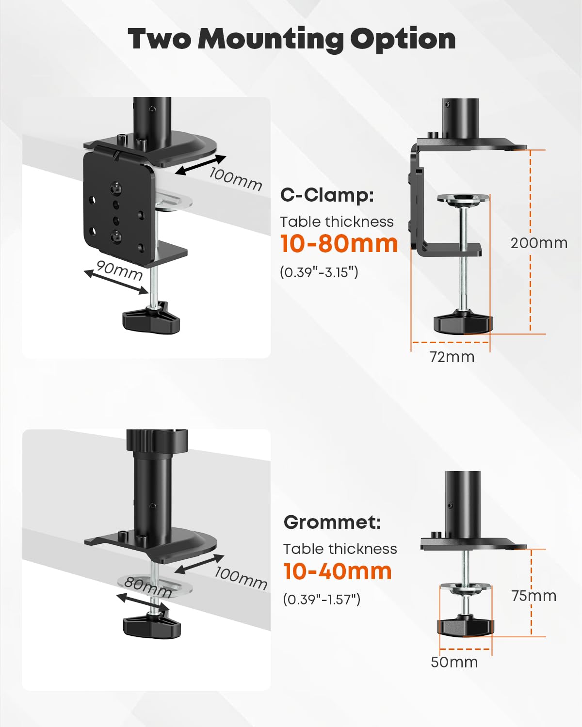 PUTORSEN Supporto per monitor, da tavolo da 17 a 32 pollici, flessibile da montare a parete, 710 mm, braccio extra lungo, 10 kg, VESA 75/100 mm
