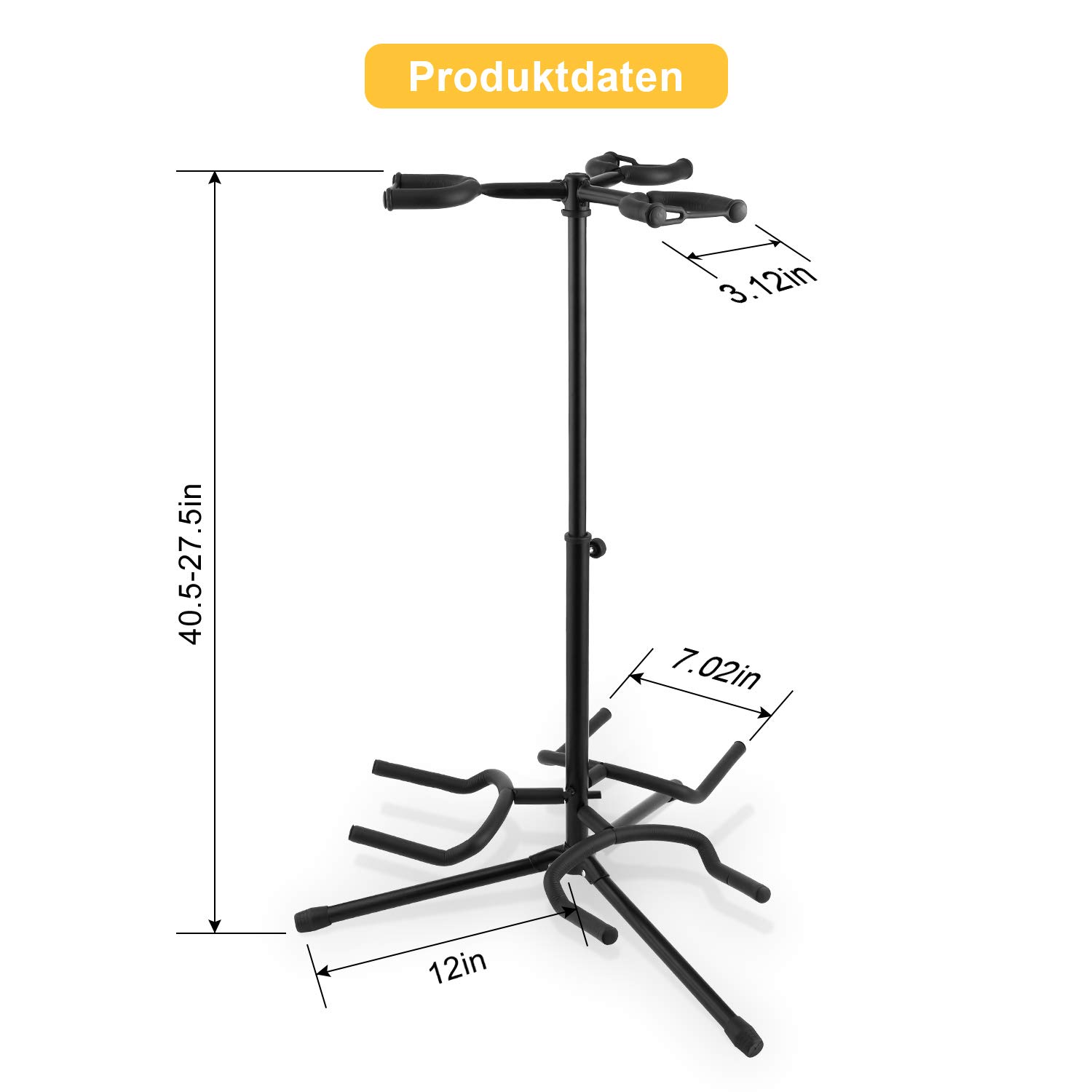 Gitarrenständer, Pujuas 3-fach Faltbarer Gitarrenständer Metall Stativ Guitar Stand für Konzertgitarre, Westerngitarre, Akustikgitarre
