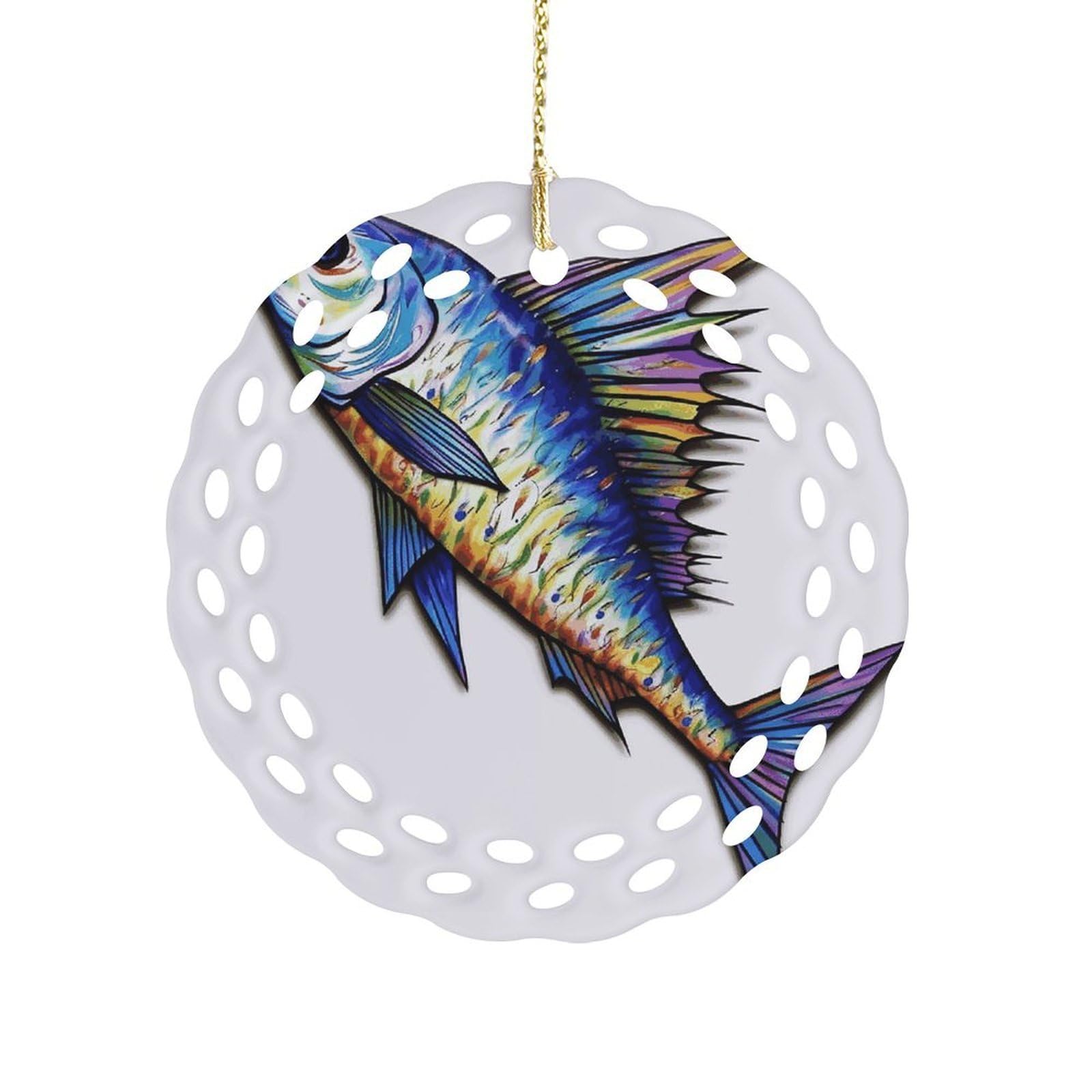 Fodpand Women's Style Fish Art Ceramic Ornament For Home Decor 3.2" Round Tree Decoration Christmas Ornaments For Men Double-Sided Design