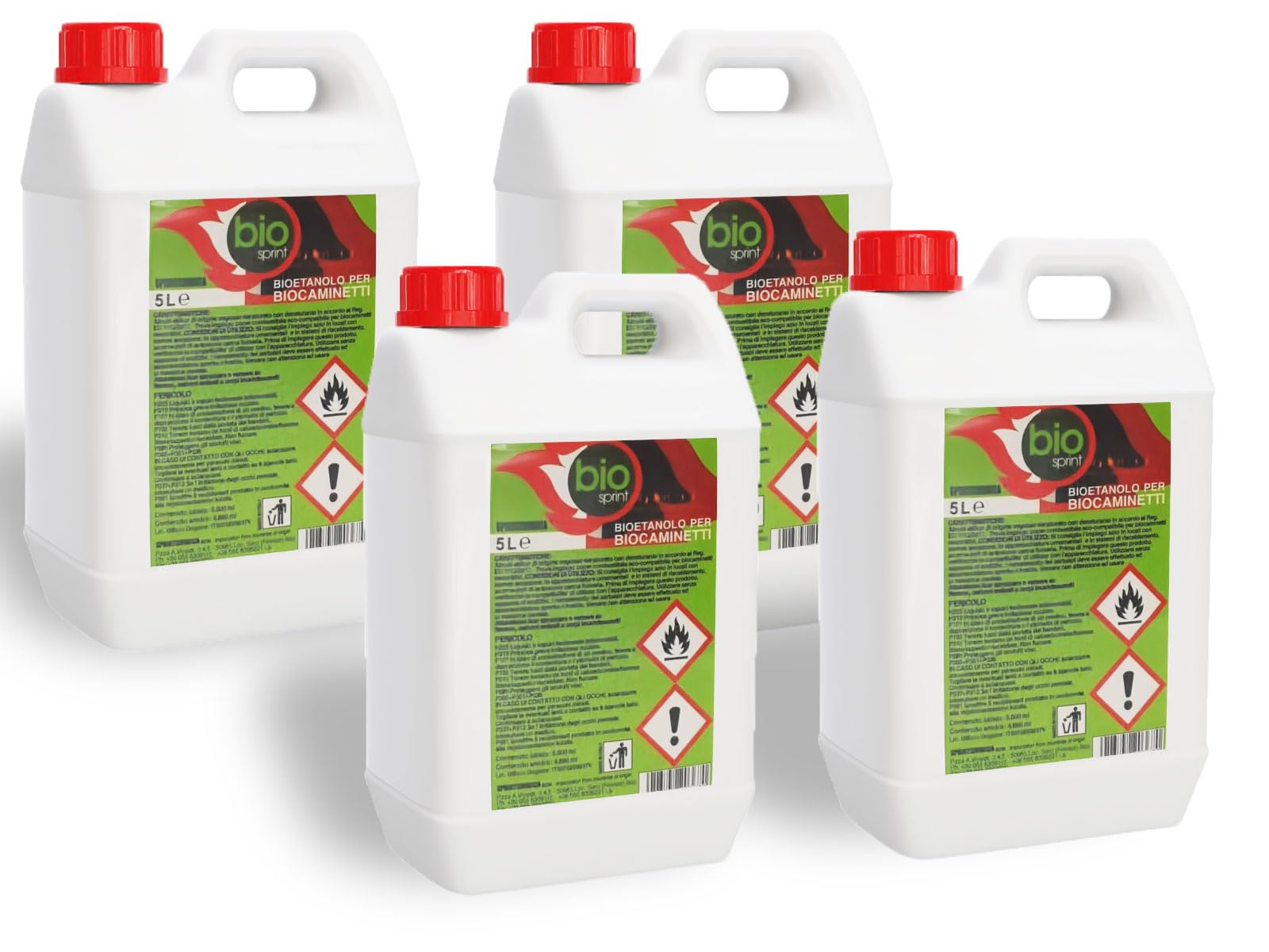 4Pezzi - 20 Litri - Bioetanolo combustibile stufe Bio Sprint 5 litri 99,9% inodore no fumo naturale no zolfo