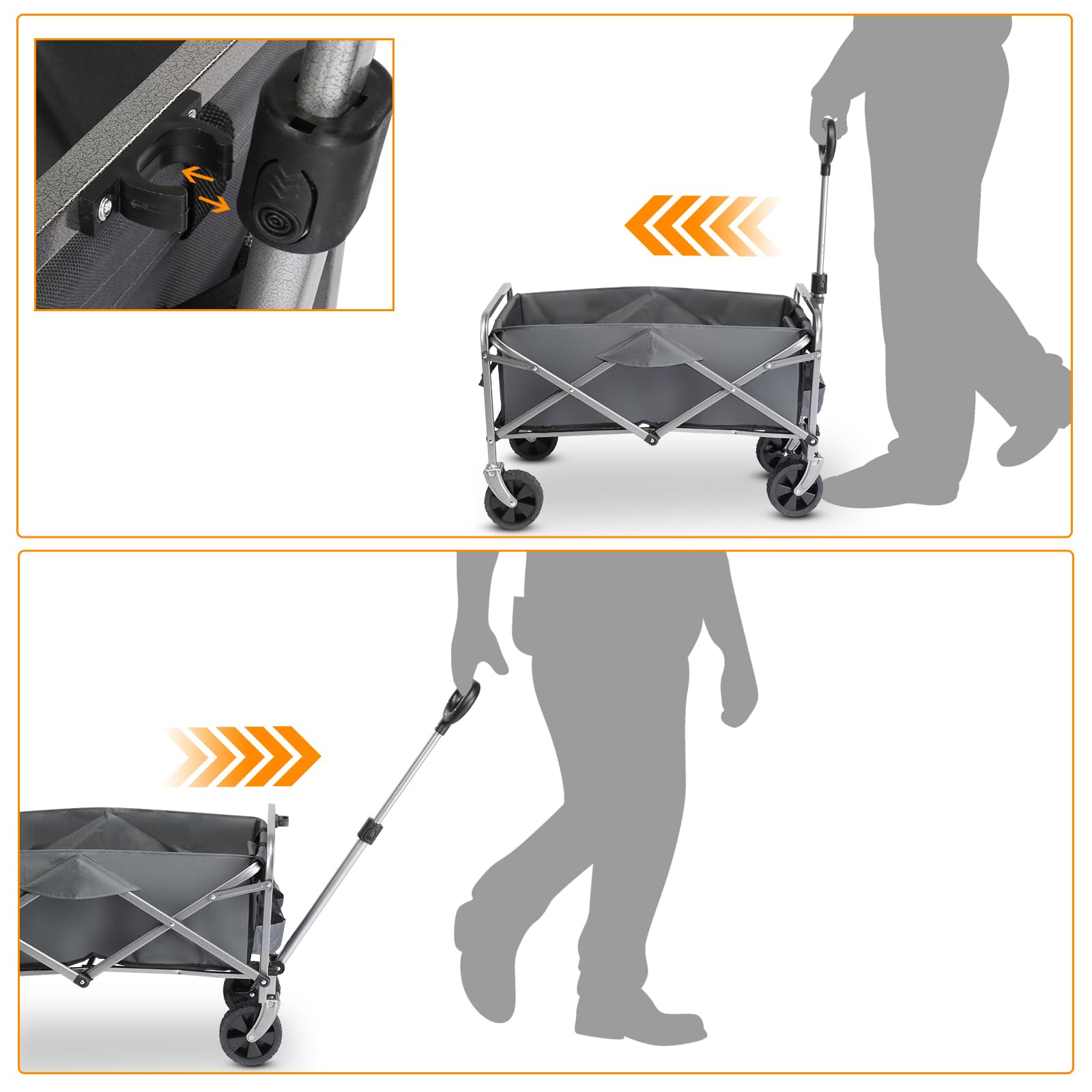 Chariot Pliable à Roulette - Chariot de Plage, Roues Tout-Terrain, poignée réglable, Taille compacte(74x45x84 cm) - avec Jusqu’à 100kg - Idéal pour Camping, Plage, Jardinage, Gris