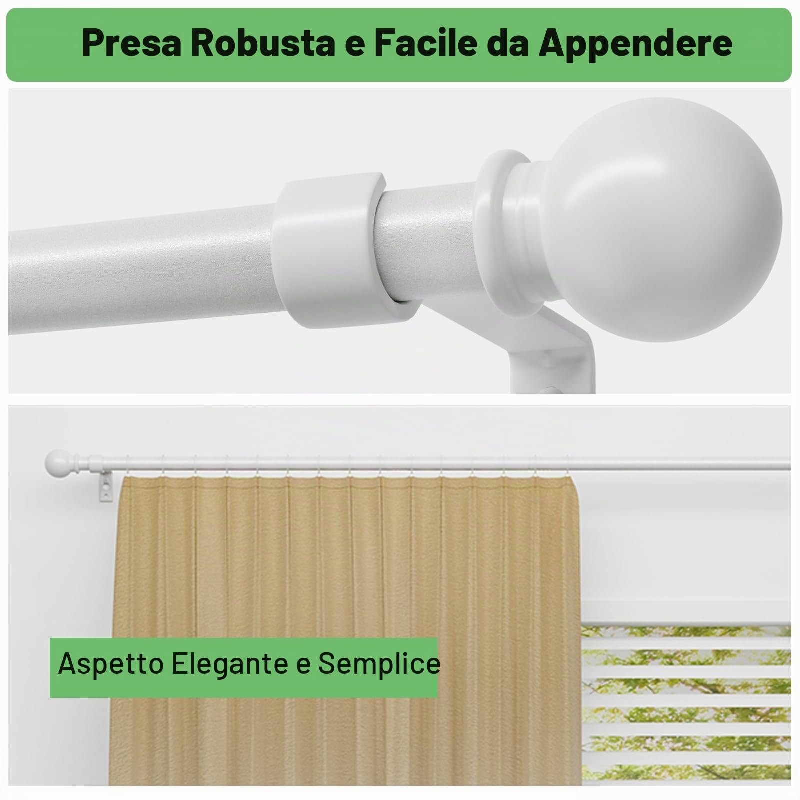Bastone tenda 3 metri bianco metallo regolabile 5/8 diametro 80-300 cm set con staffa