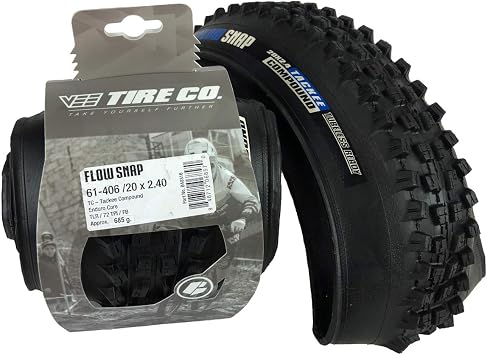 Two Vee Tire 20x2.40 Flow Snap Bike Tires with Folding Beads, Enduro Core and Tackee Compound. 20x2.4 Tubeless Ready Mountain Bike Tires