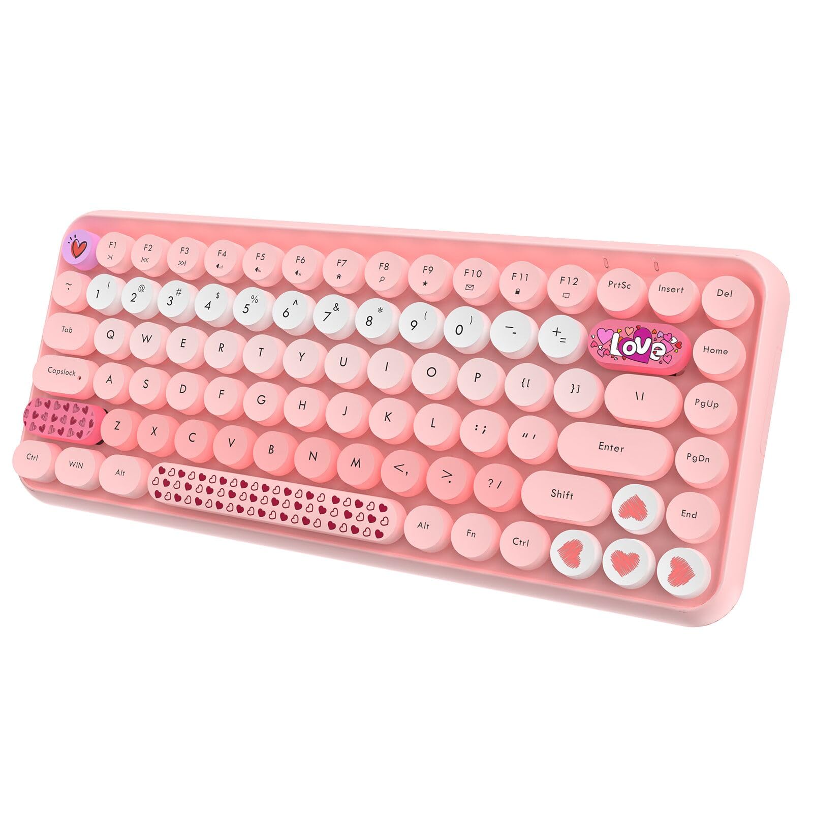 Bezprzewodowa klawiatura Bluetooth, uroczy Mini 84-klawiszowy kompaktowy, połączenie bezprzewodowe 2,4 GHz, okrągłe klawisze ABS w stylu maszyny do pisania, do laptopów komputerowych (Orange Pink)